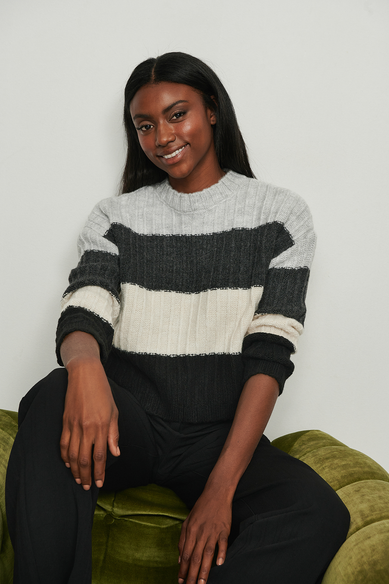 Grey/Black Oversized Striped Knitted Sweater