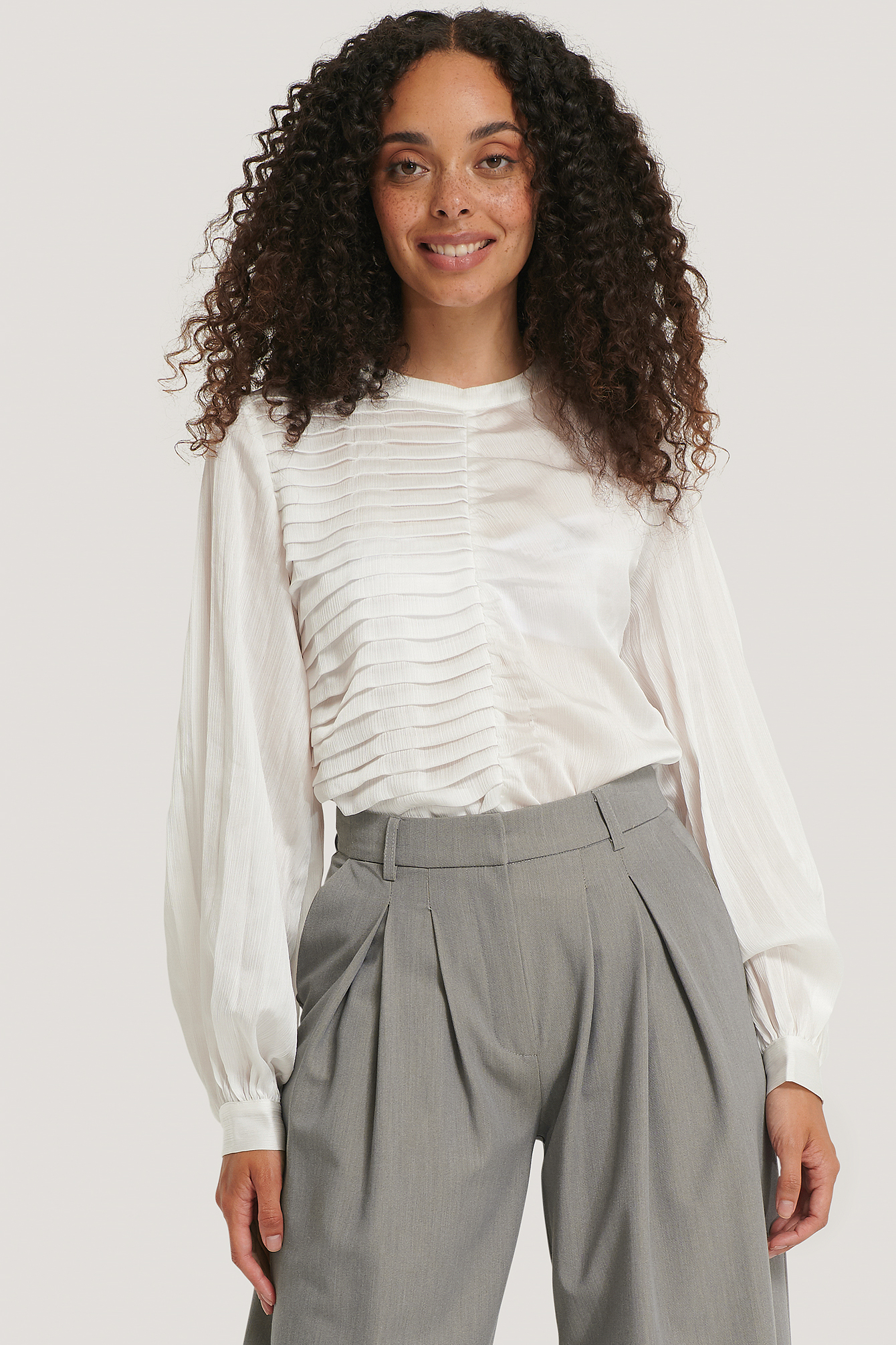 White Pleated Detail Blouse