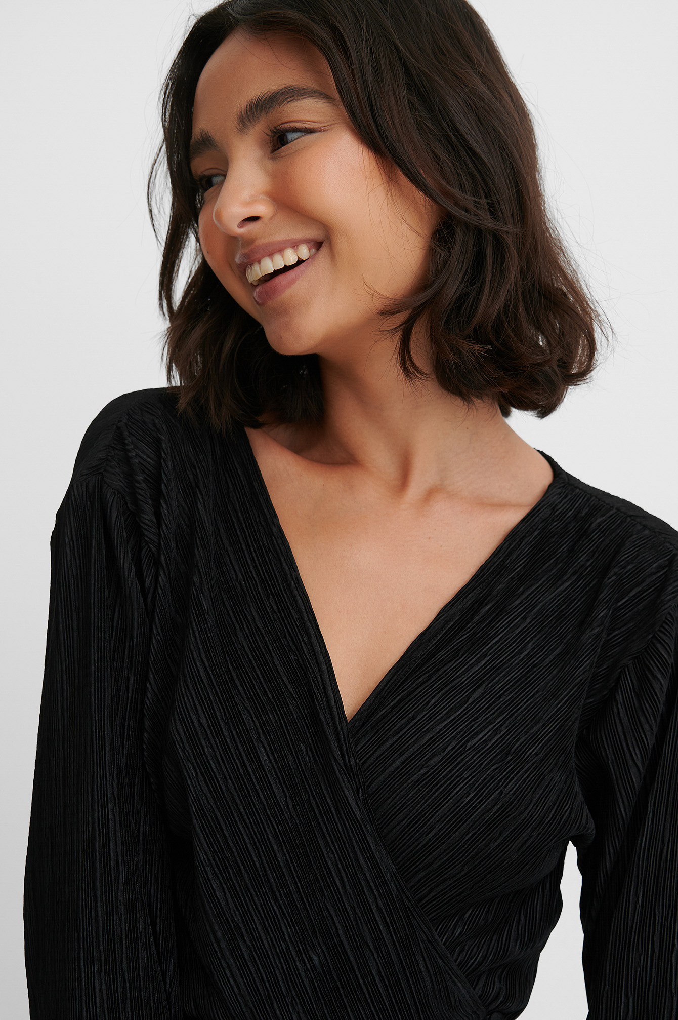 Black Pleated Wrap Top