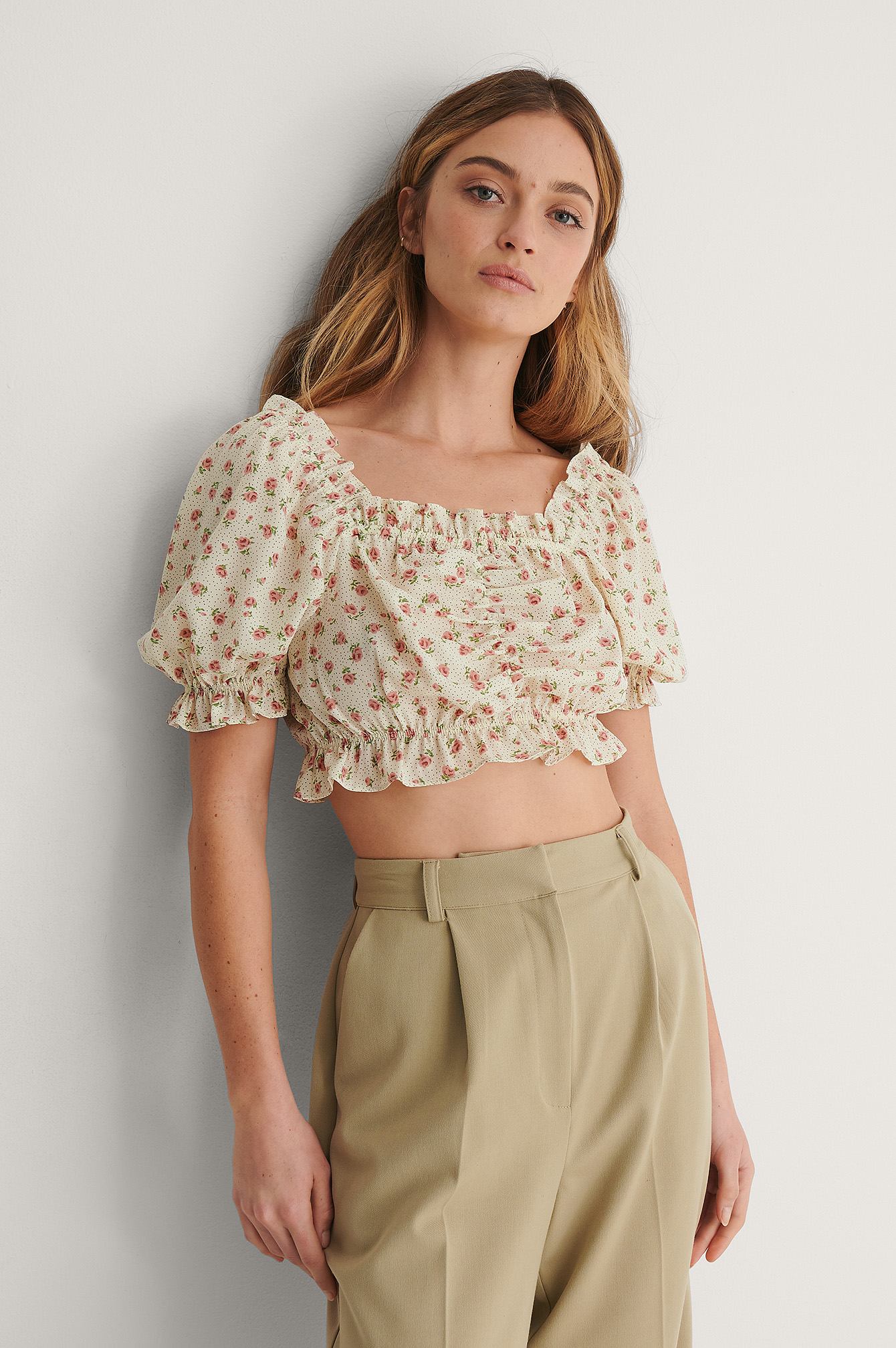 White Flower Printed Top