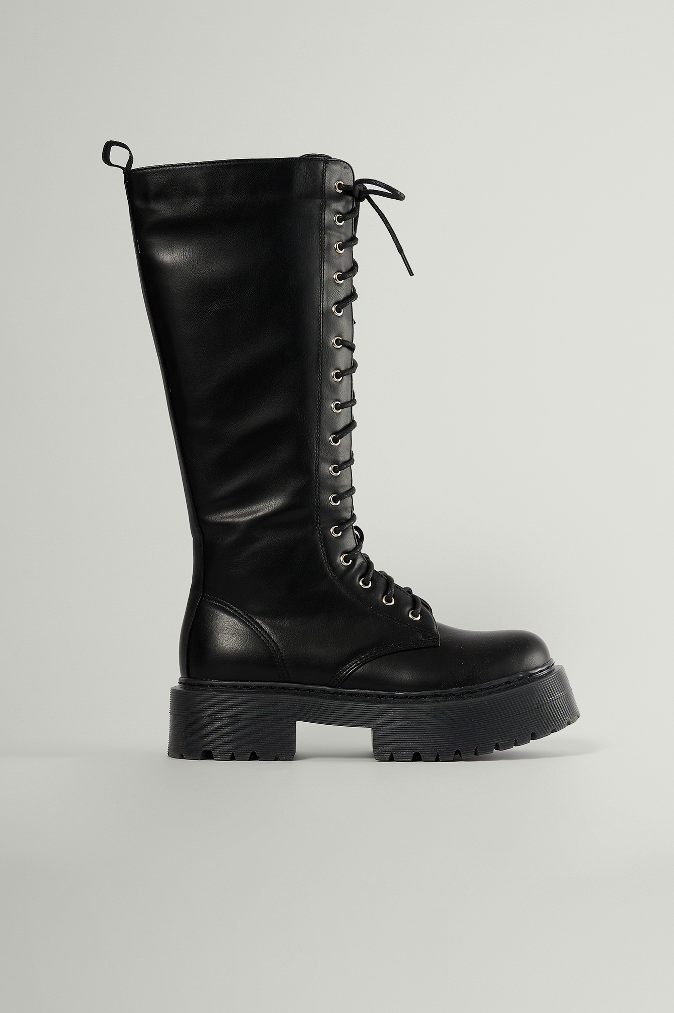 Black Profile Lace Up Shaft Boots
