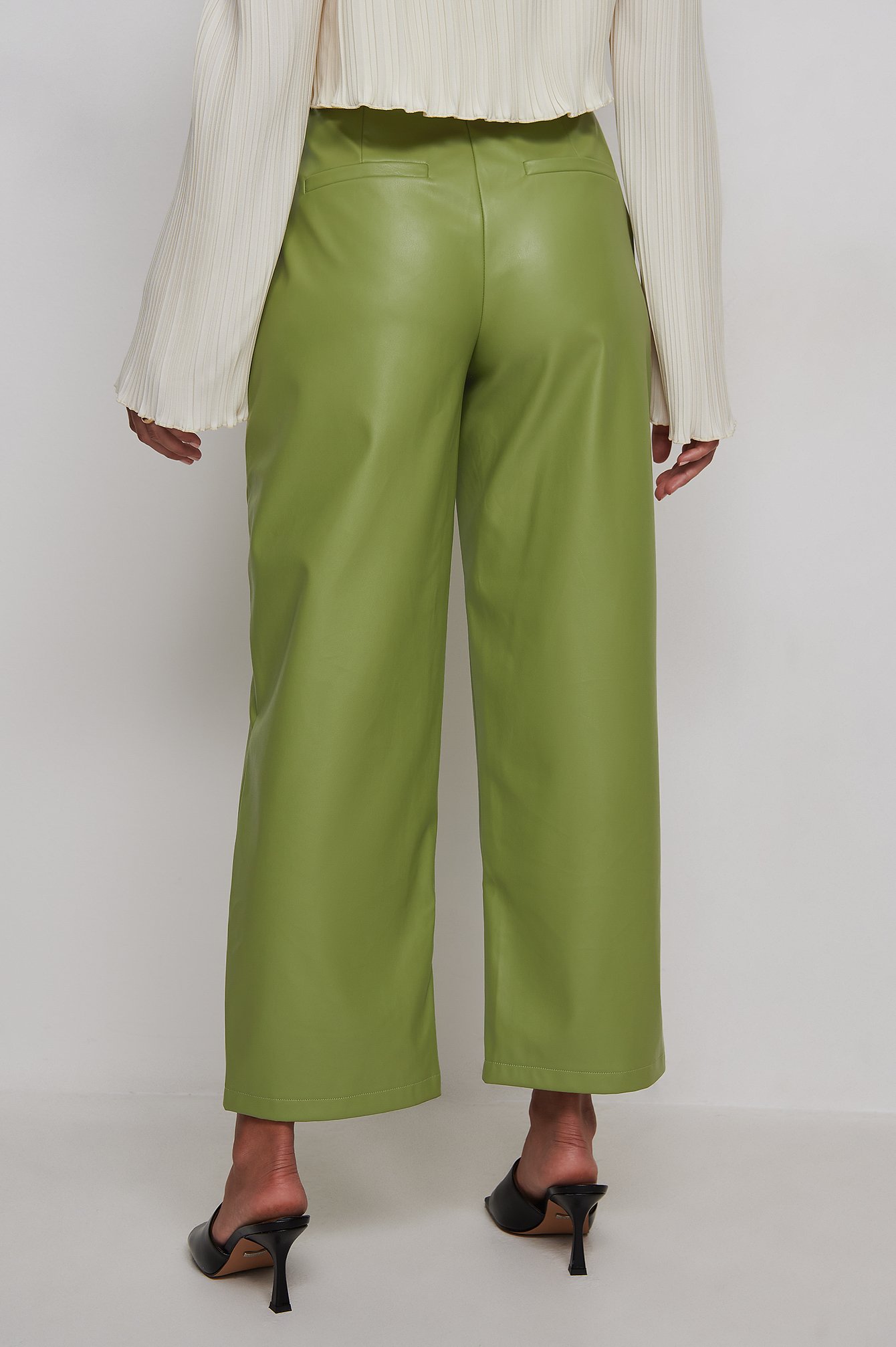 Green PU Cropped Pants