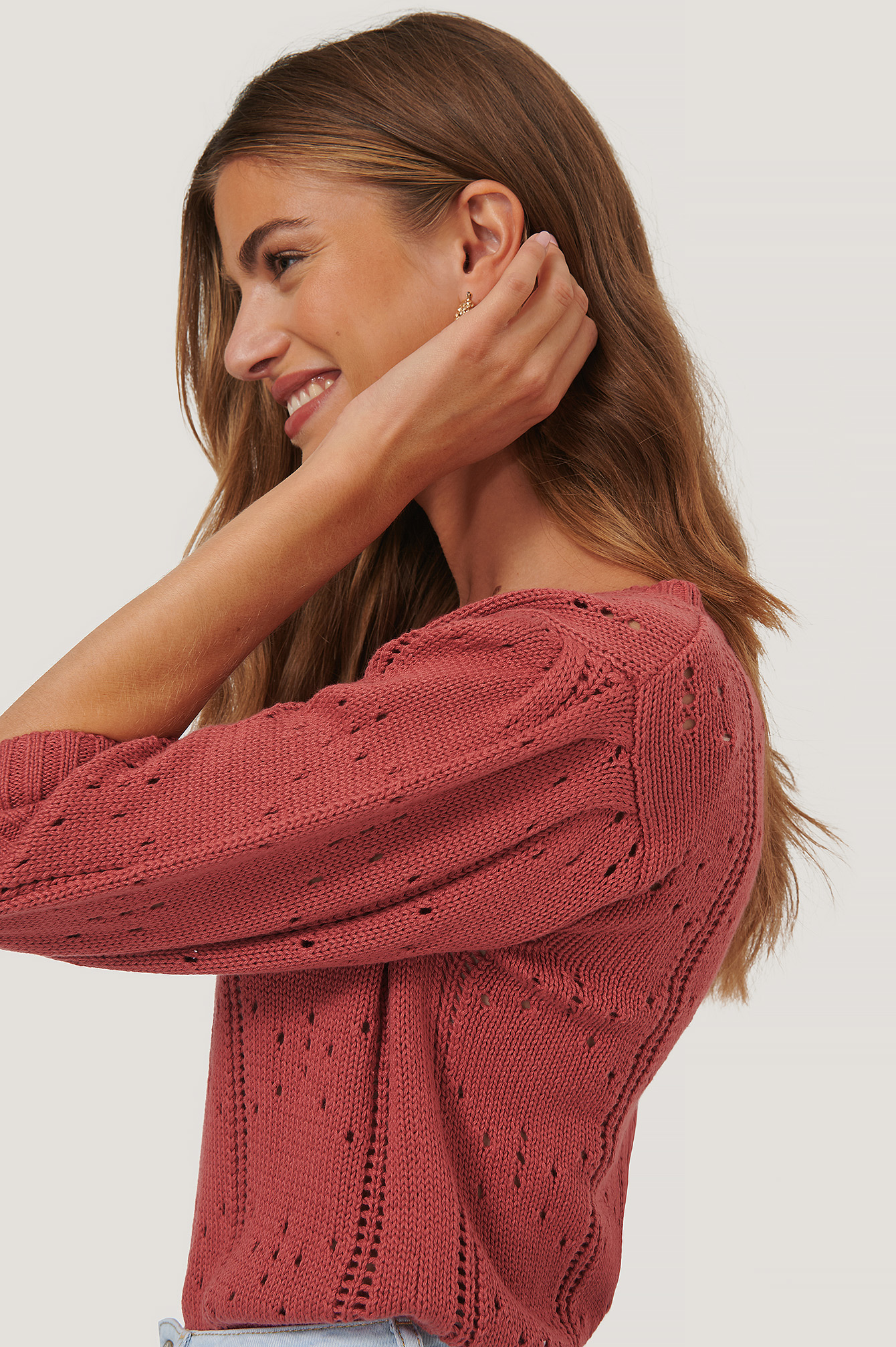 Raspberry Puff Short Sleeve Knitted Sweater