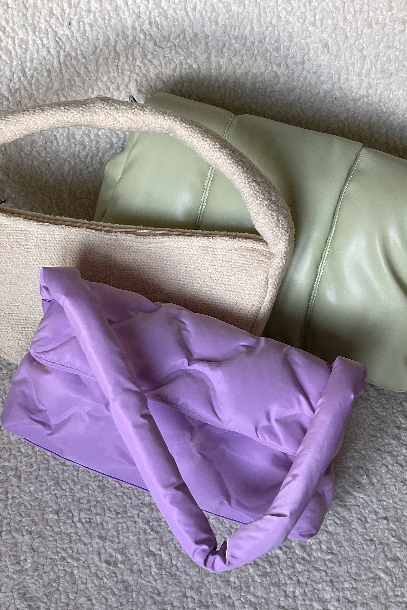 Lilac Puffy Quilted Baguette Bag