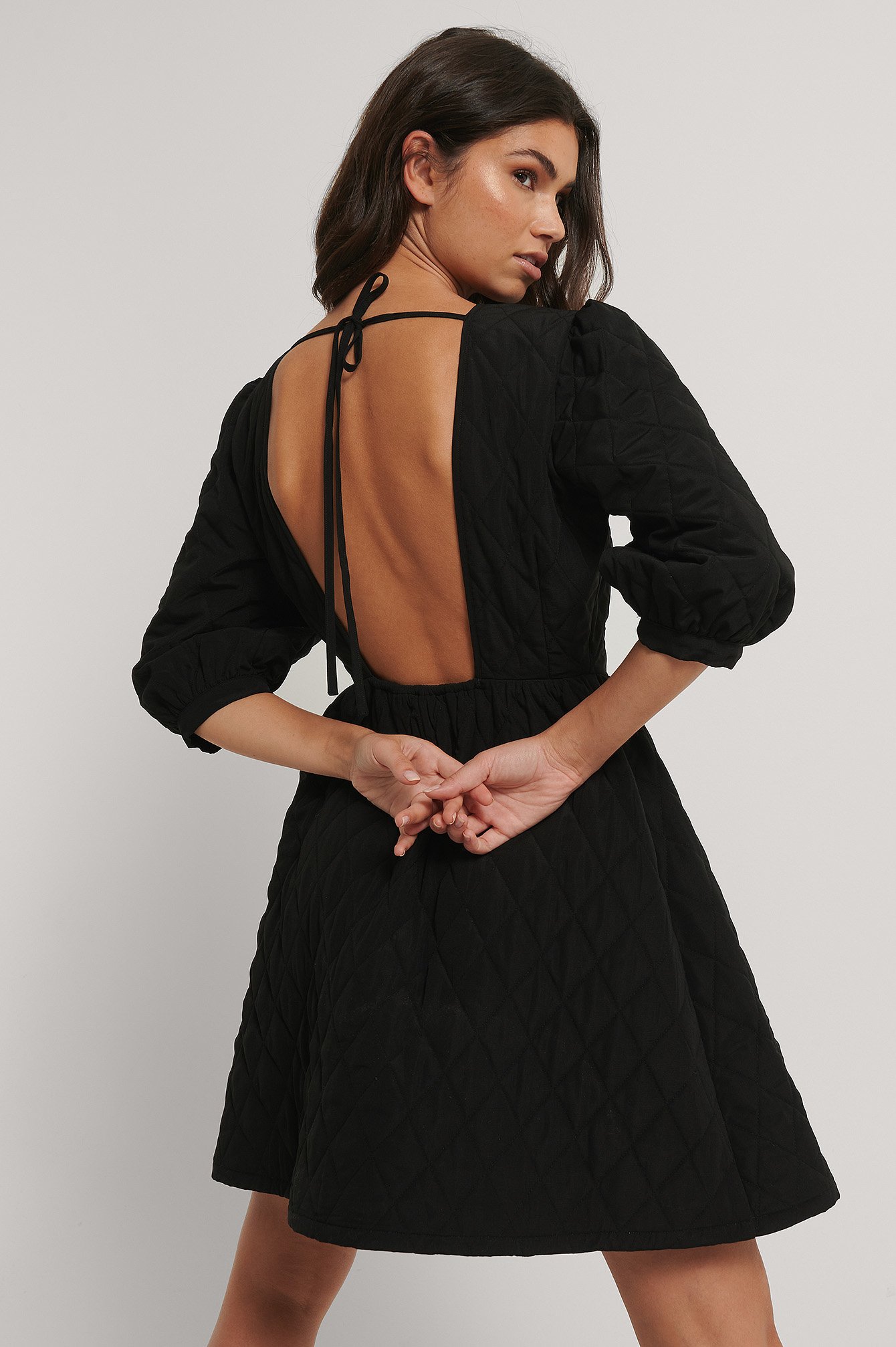 Black Quilted Open Back Mini Dress