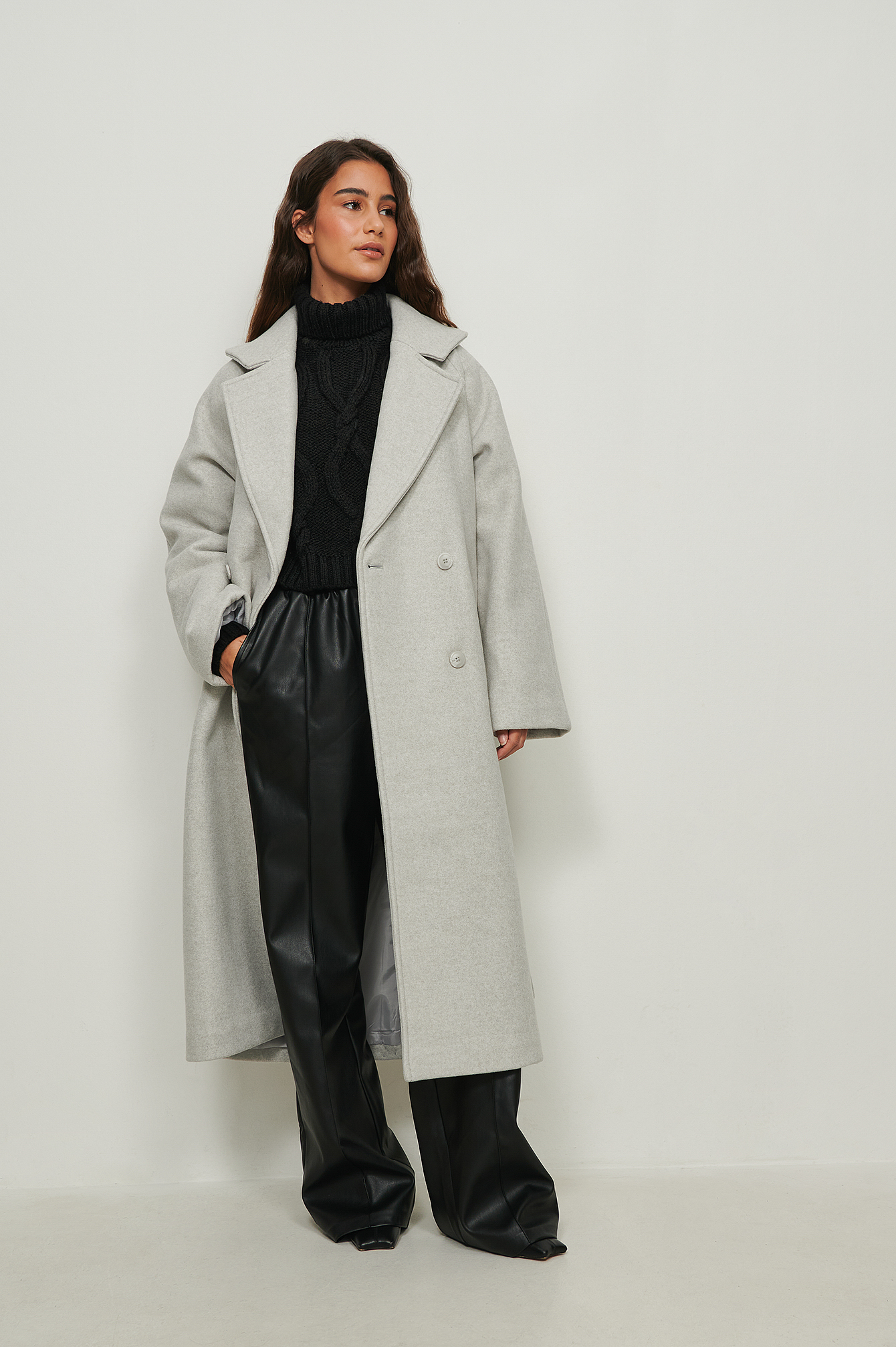 Raglan Sleeve Belted Coat Grey | na-kd.com