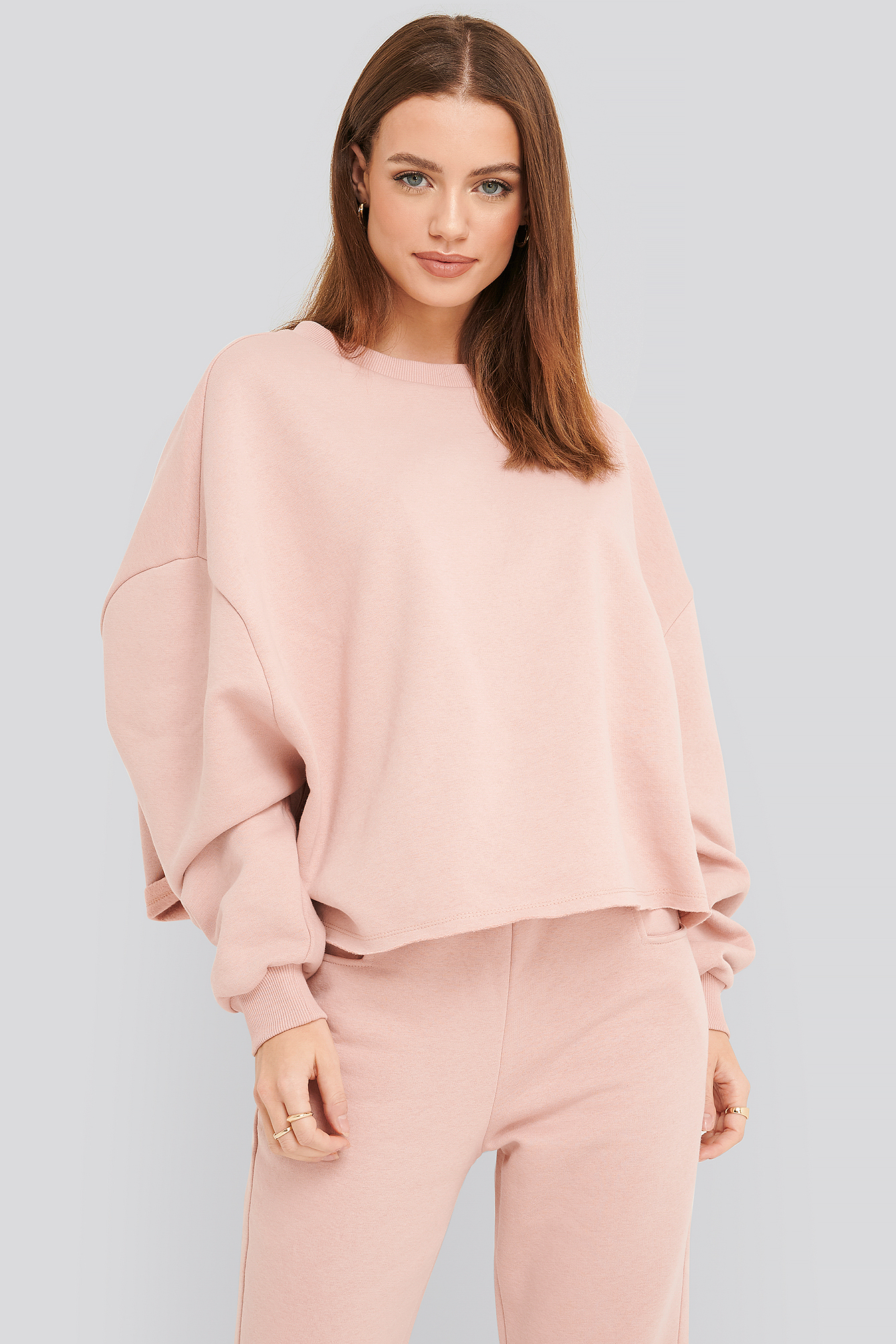 Pink Raw Hem Cropped Sweatshirt