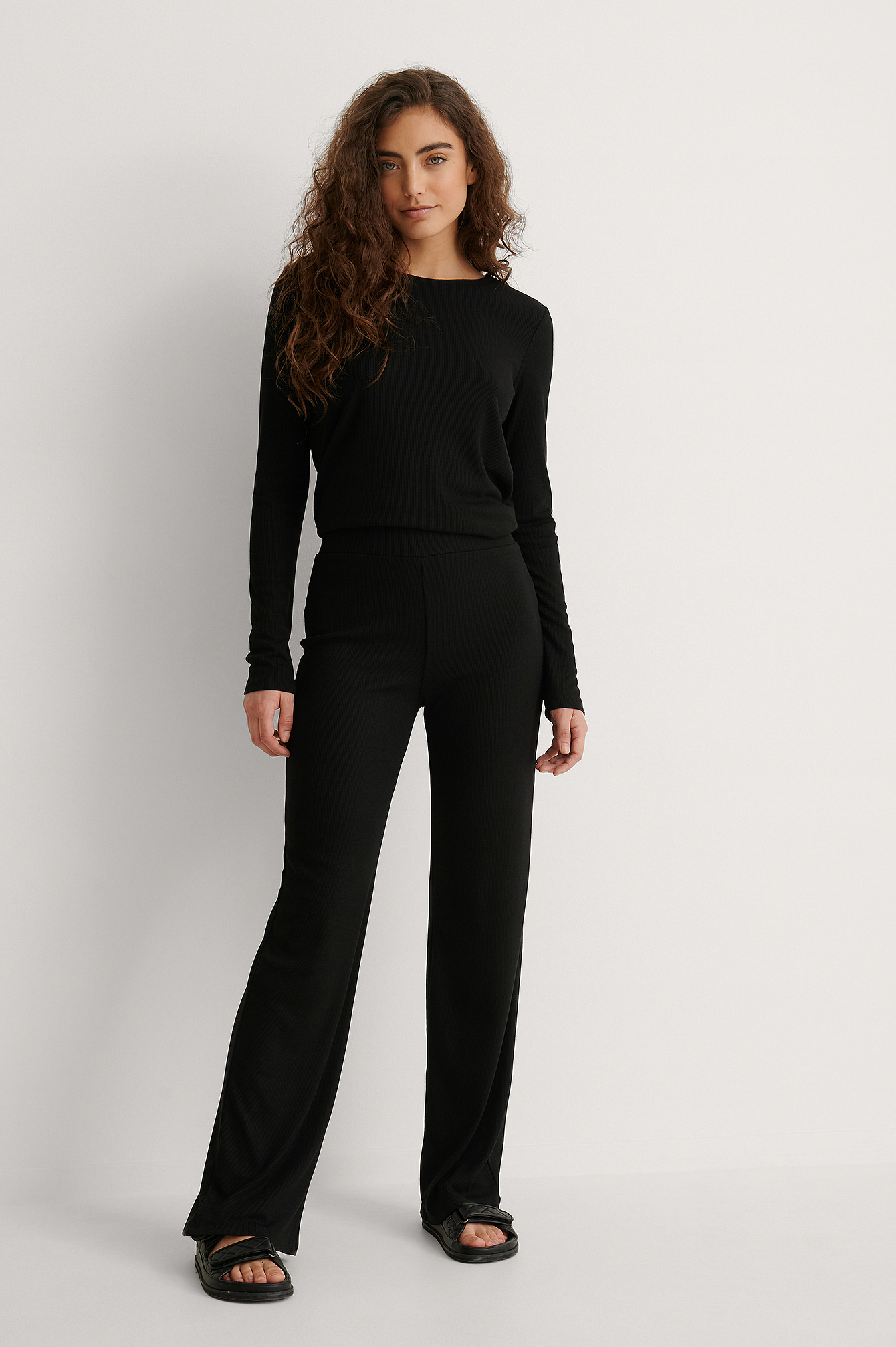 Black Soft Ribbed Round Neck Top