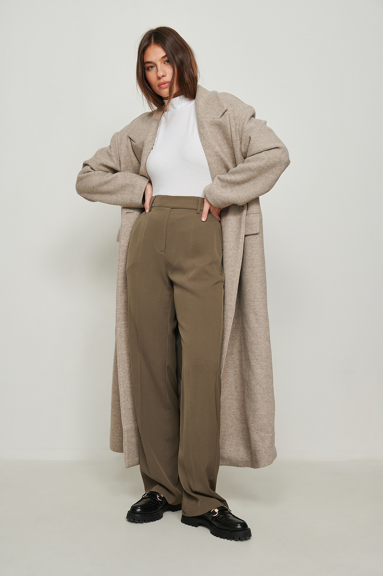 Grey Brown Recycled Buttoned Detailed Suit Pants