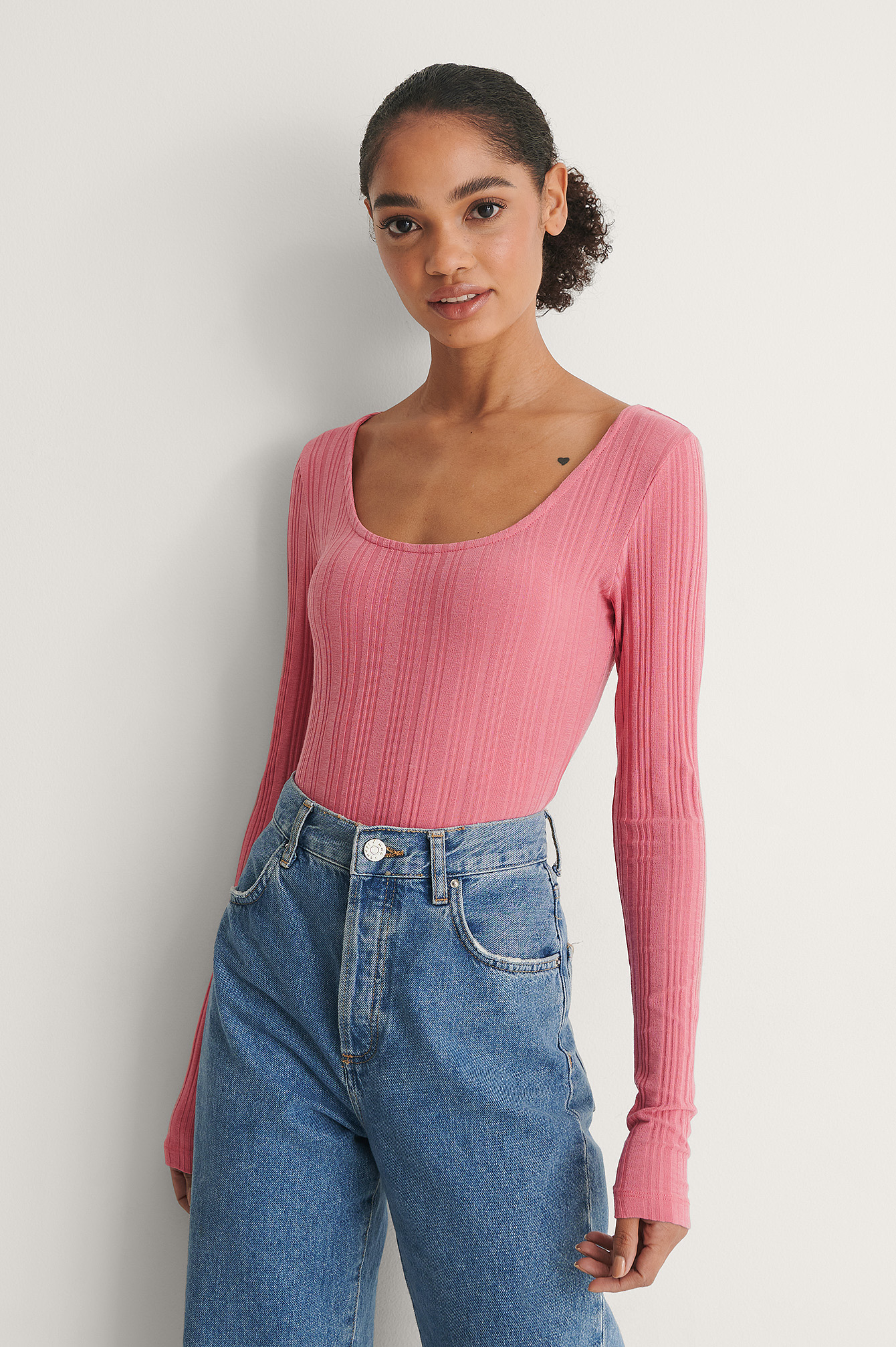 Pink Recycled Scoop Neck Rib Top