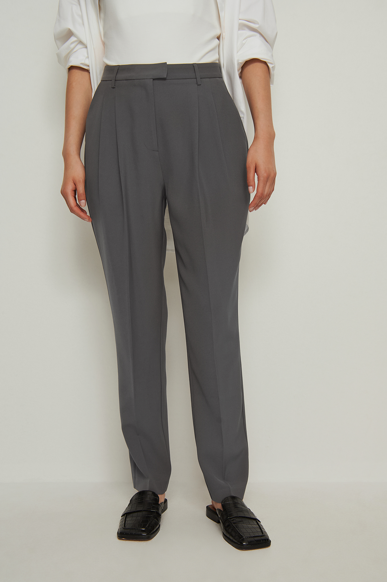 Grey Recycled Cropped High Waist Suit Pants