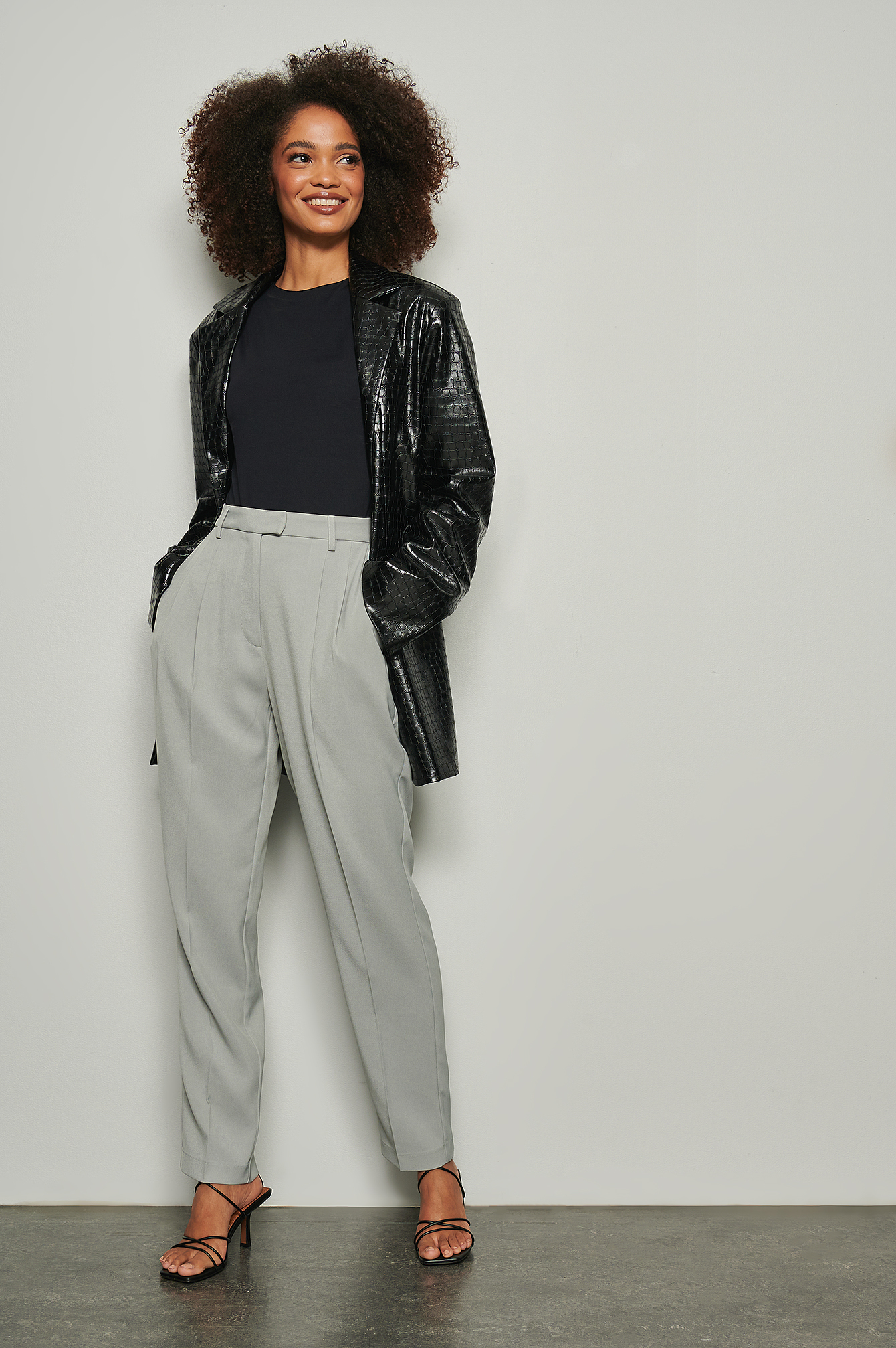 Light Grey Recycled Cropped High Waist Suit Pants