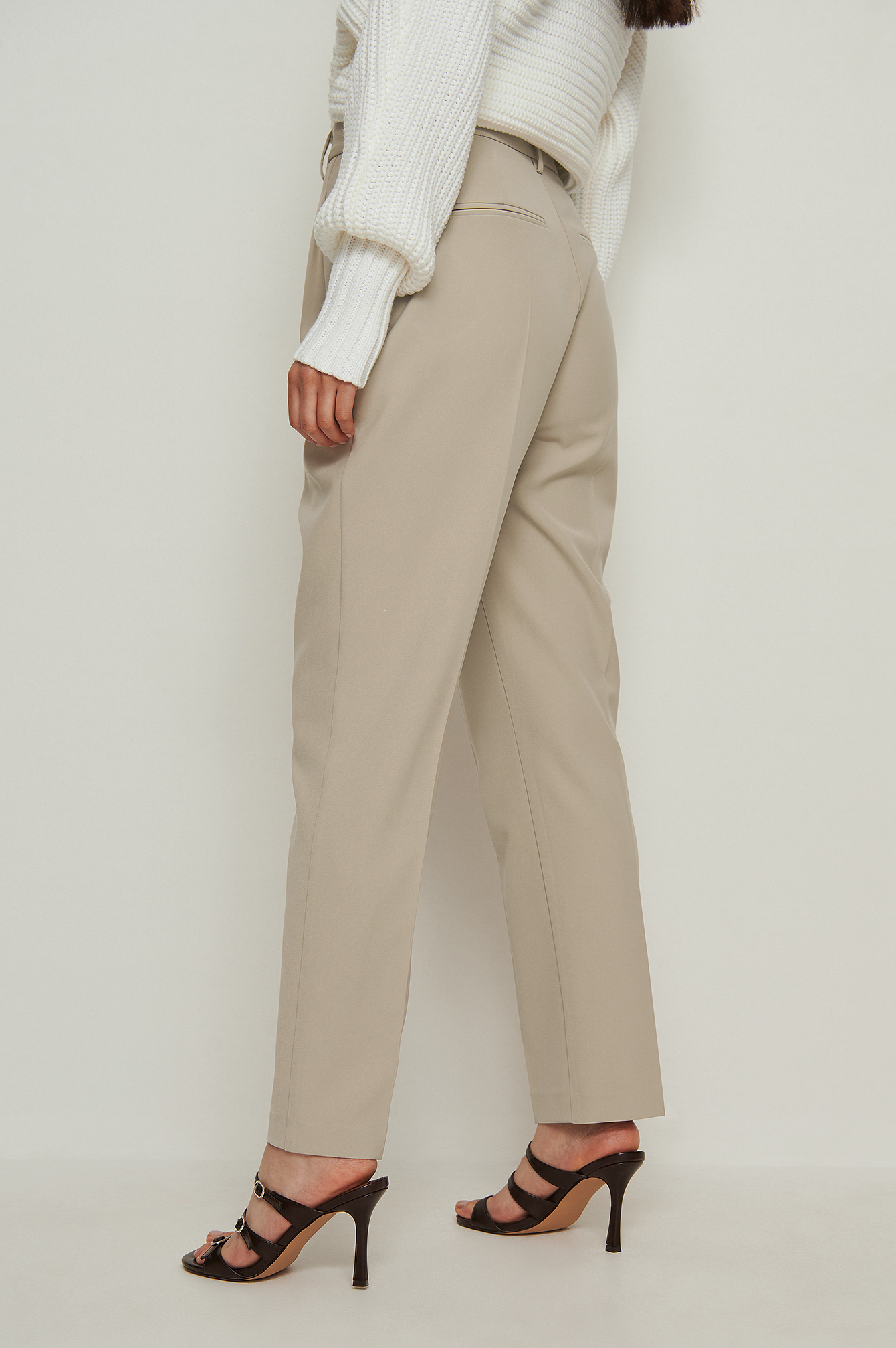 Dark Sand Recycled Cropped High Waist Suit Pants
