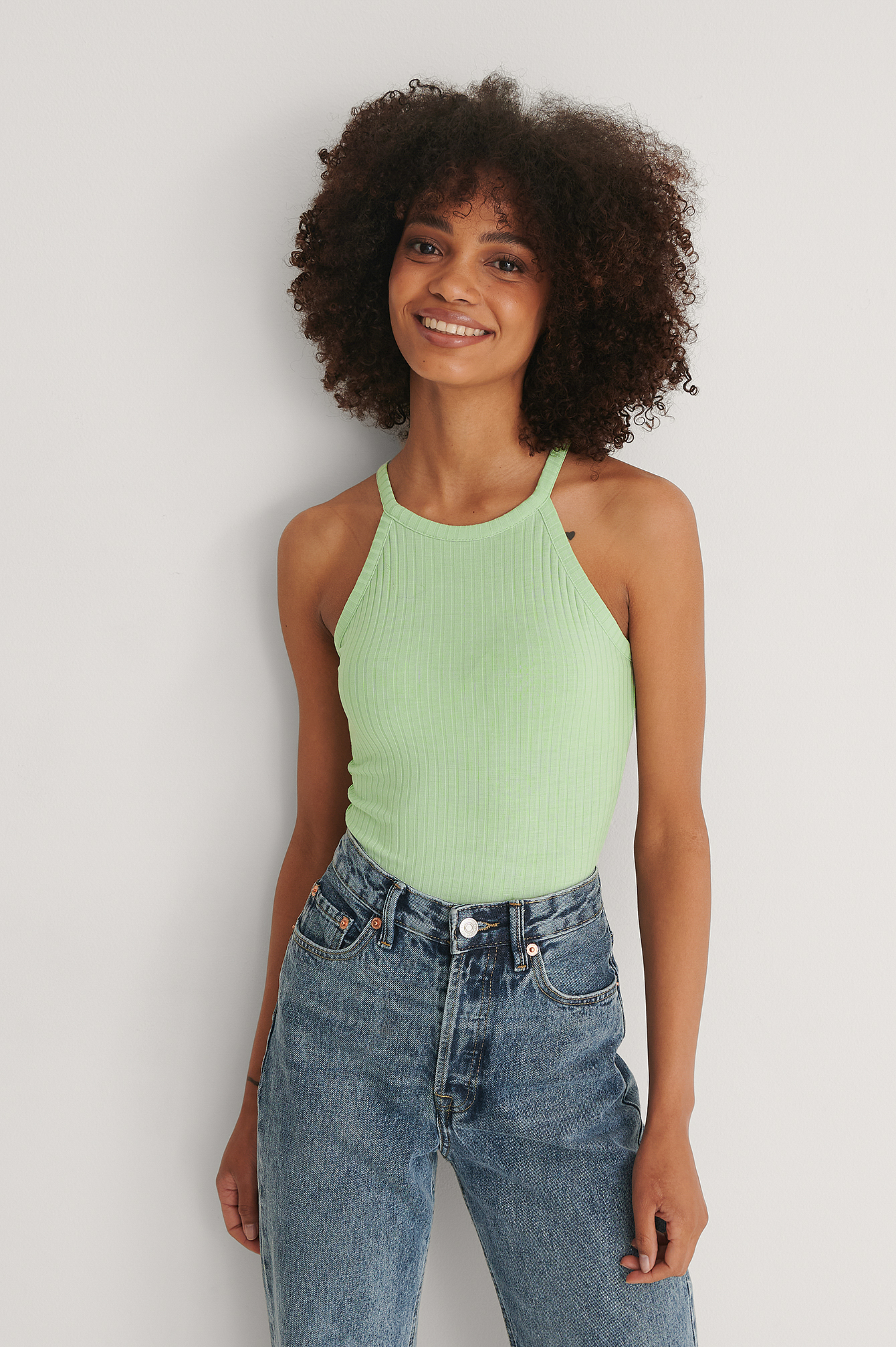 Green High Neck Ribbed Body