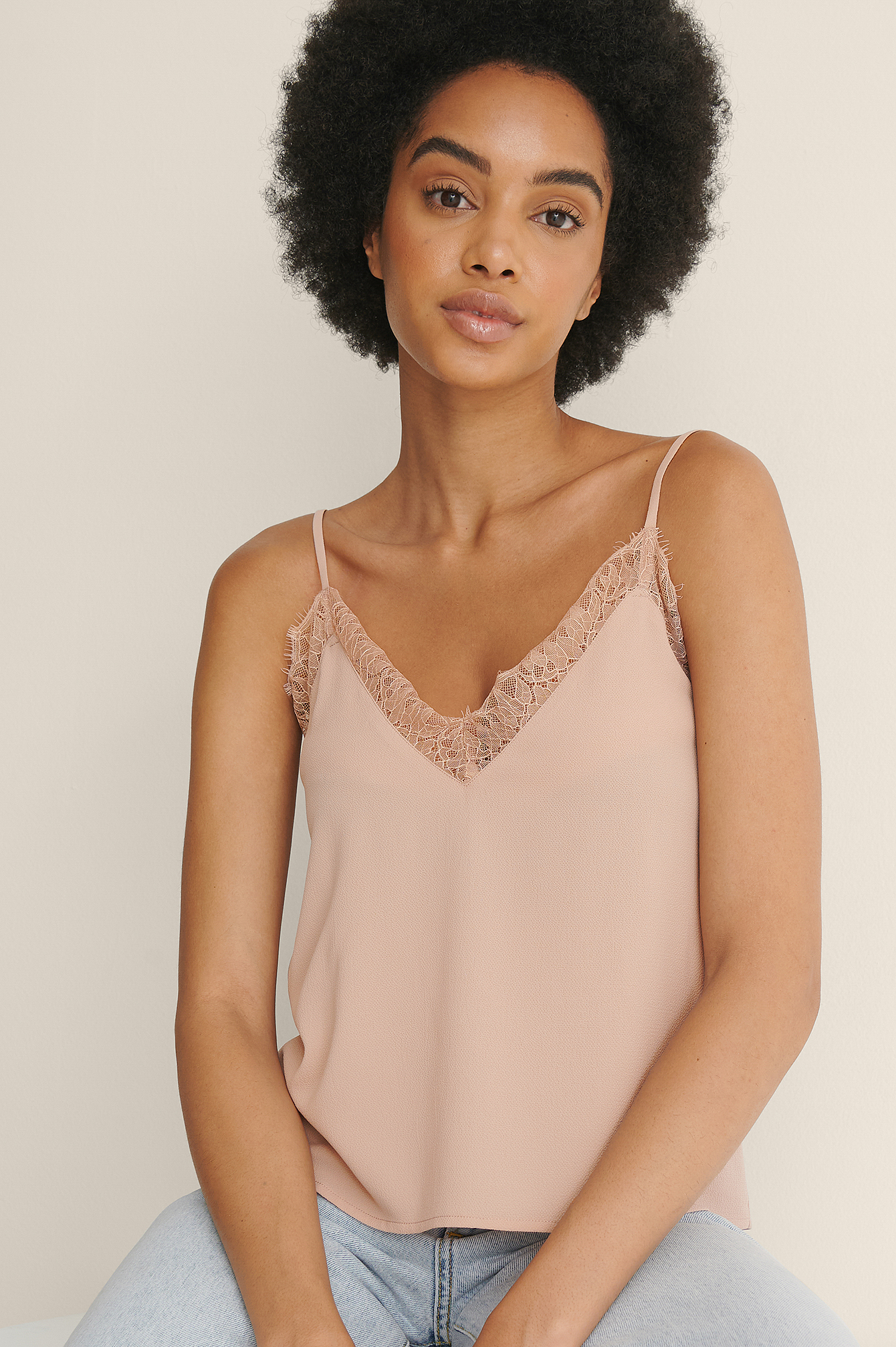 Dusty Pink Recycled Lace Detail Crepe Singlet