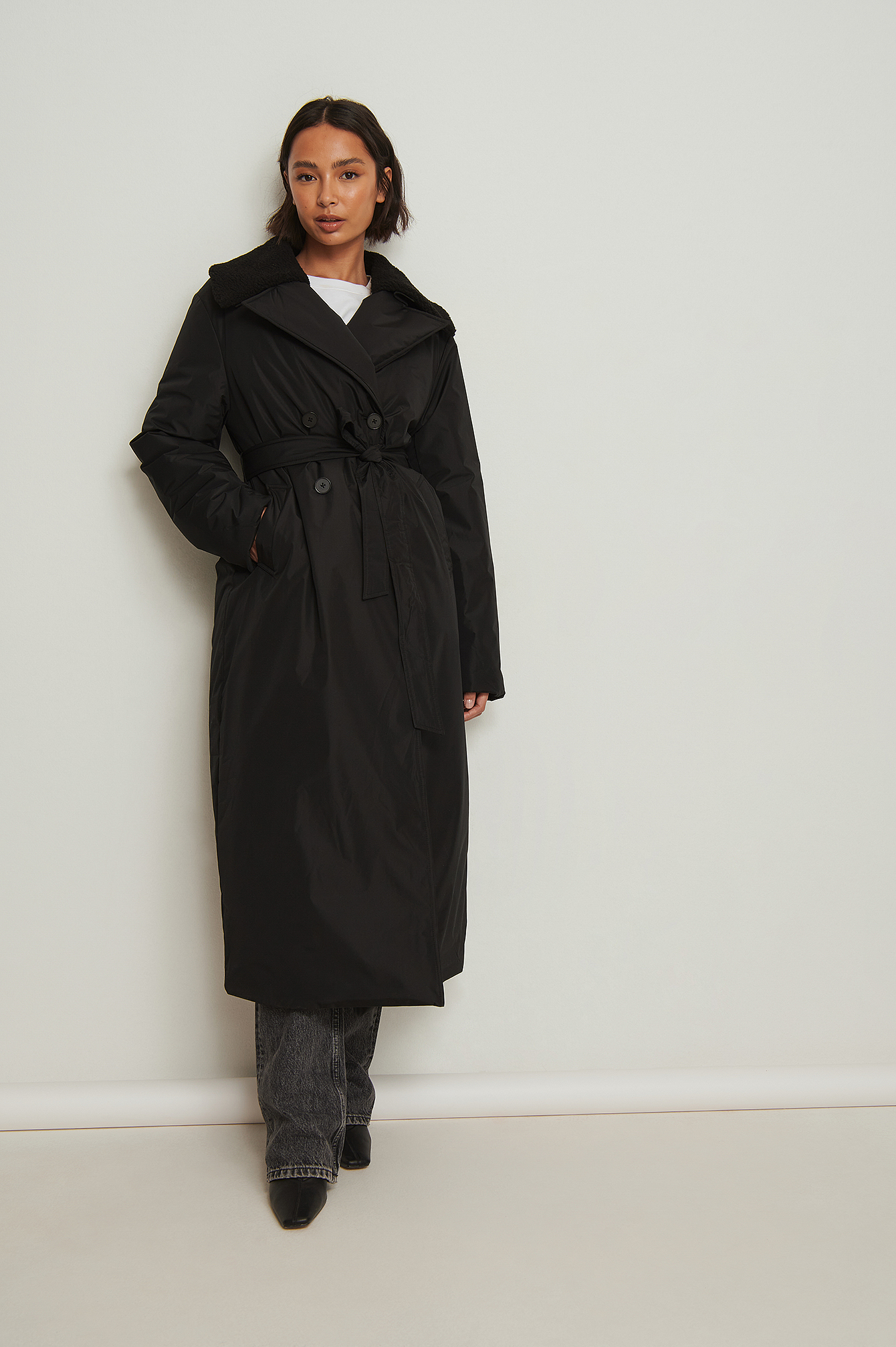 Black Recycled Padded Trench Coat