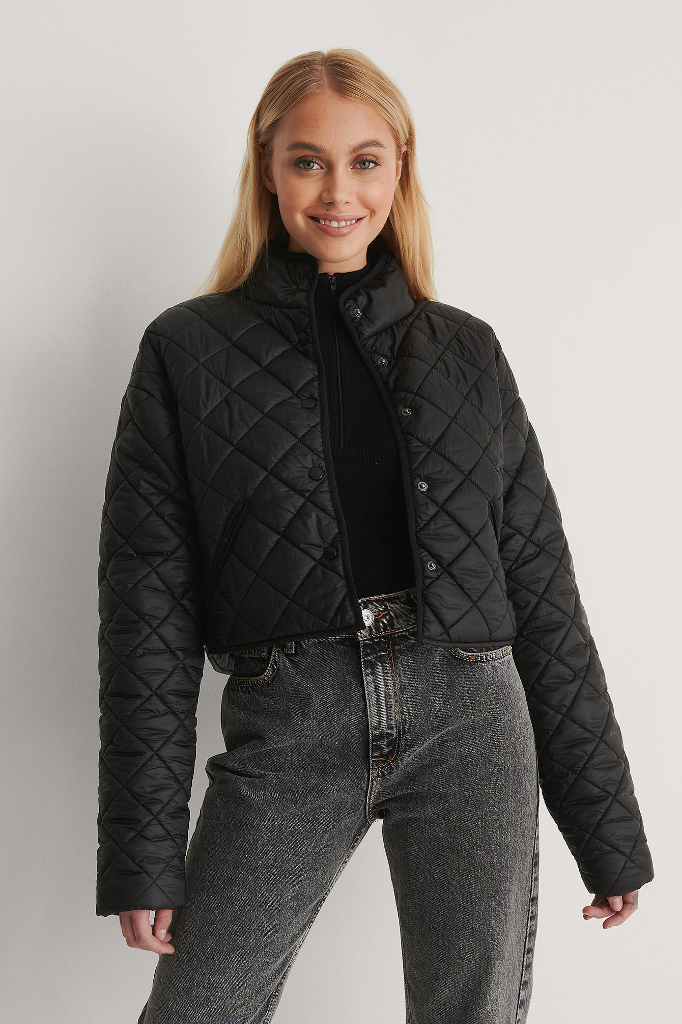 Black Recycled Polyester Padded Cropped Jacket