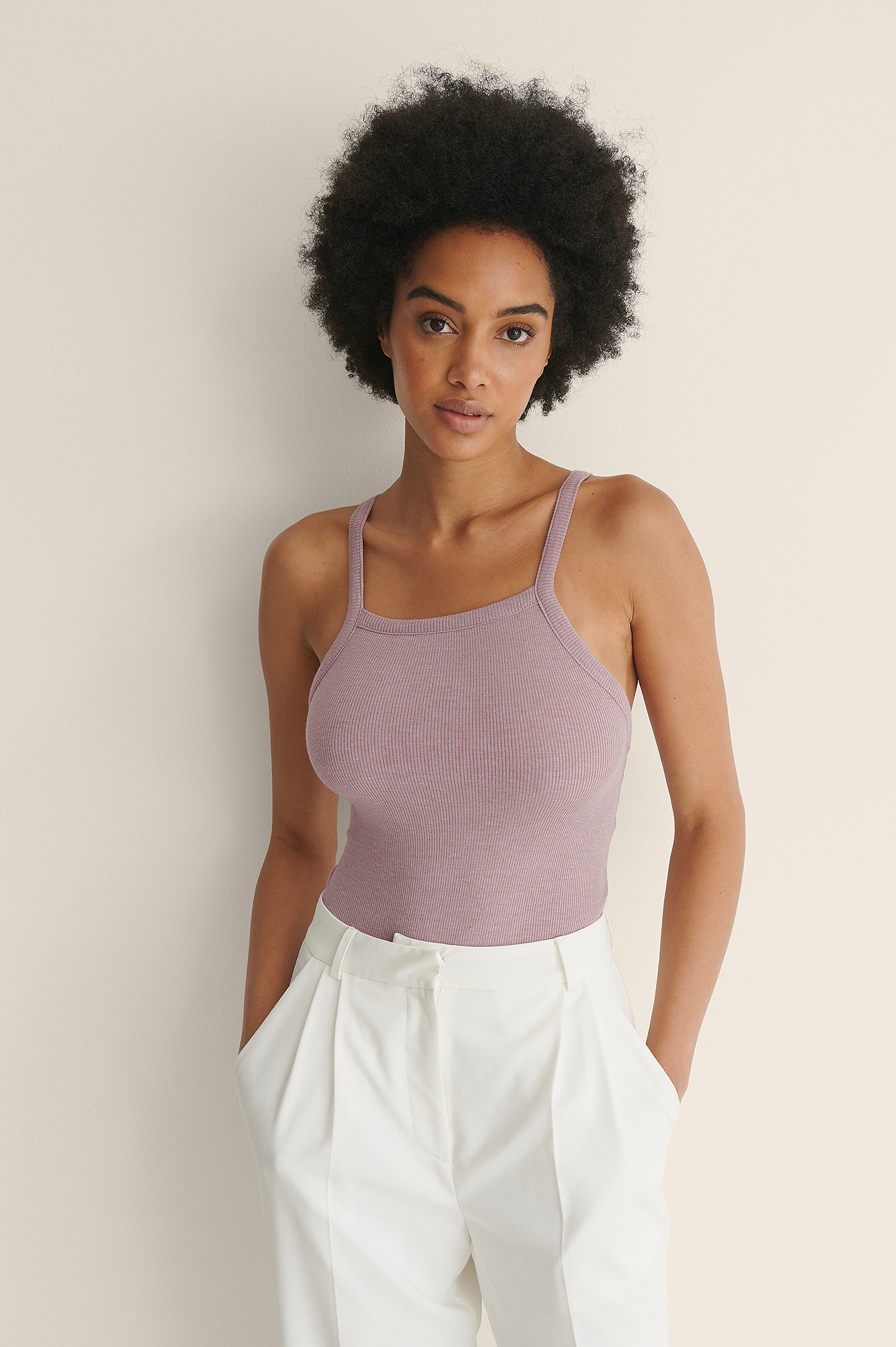 Dusty Mauve Recycled Ribbed Singlet