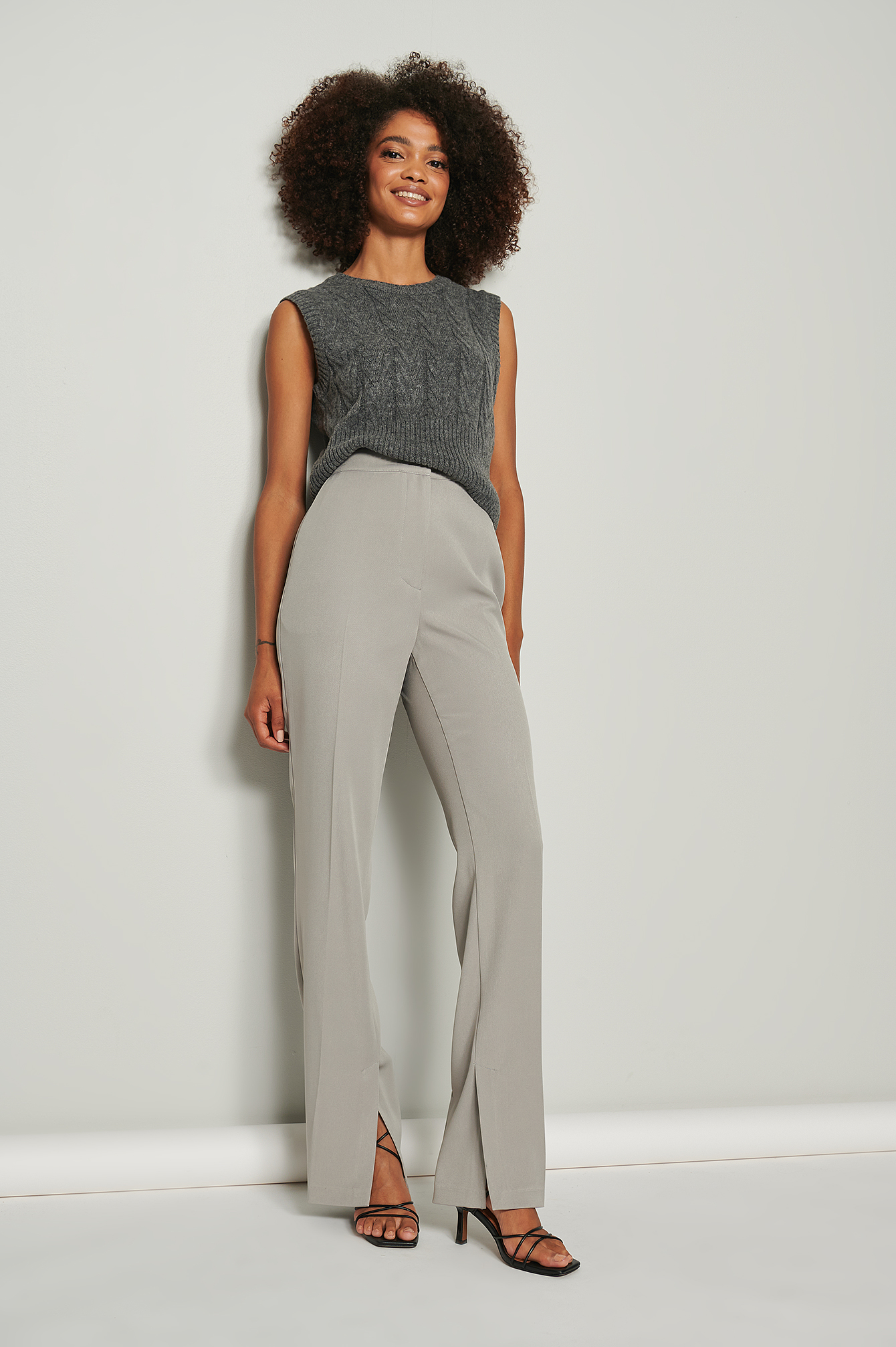 Light Grey Recycled Soft Tailored Side Slit Pants
