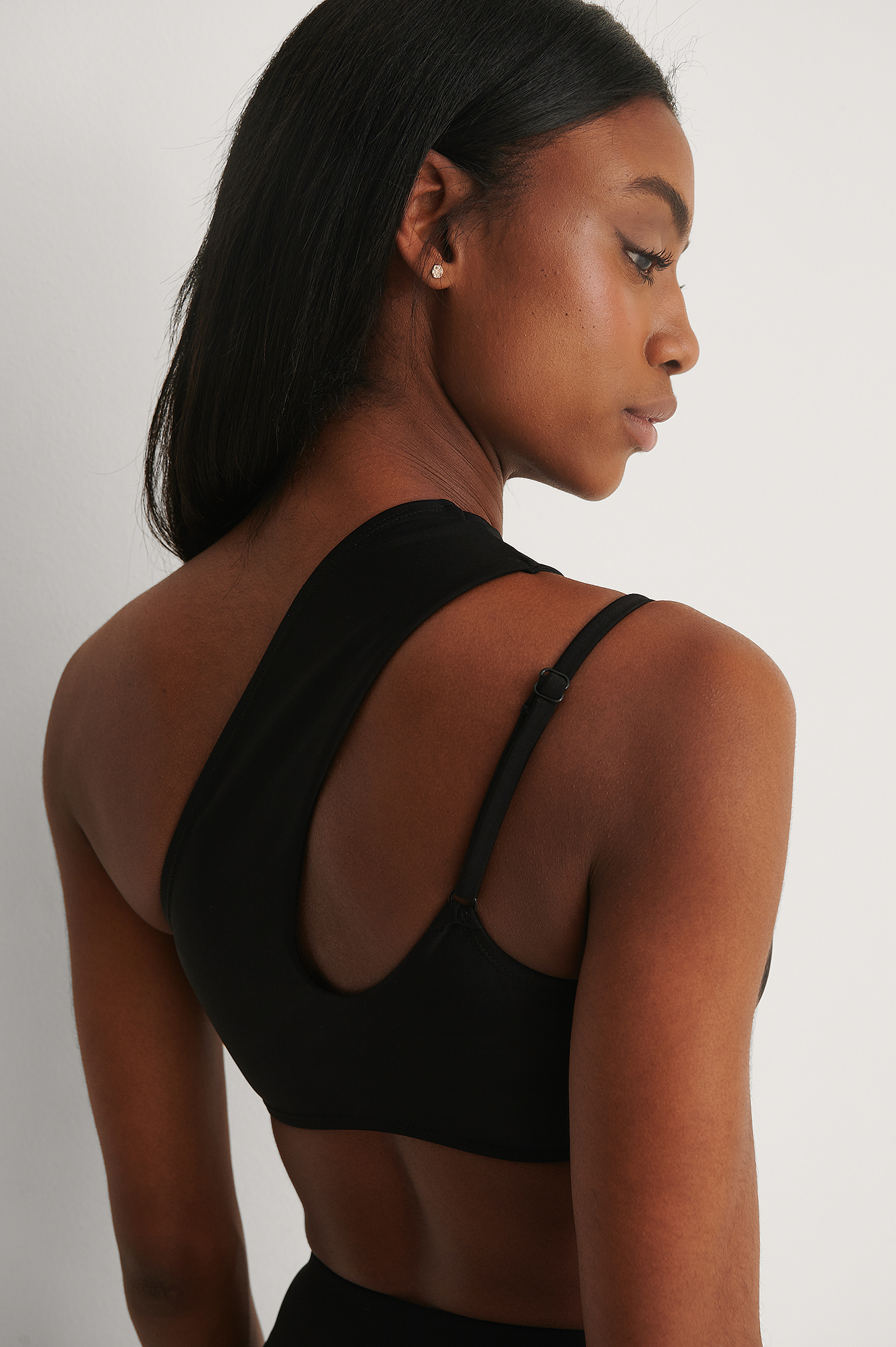 Black Recycled One Shoulder Detail Bikini Top