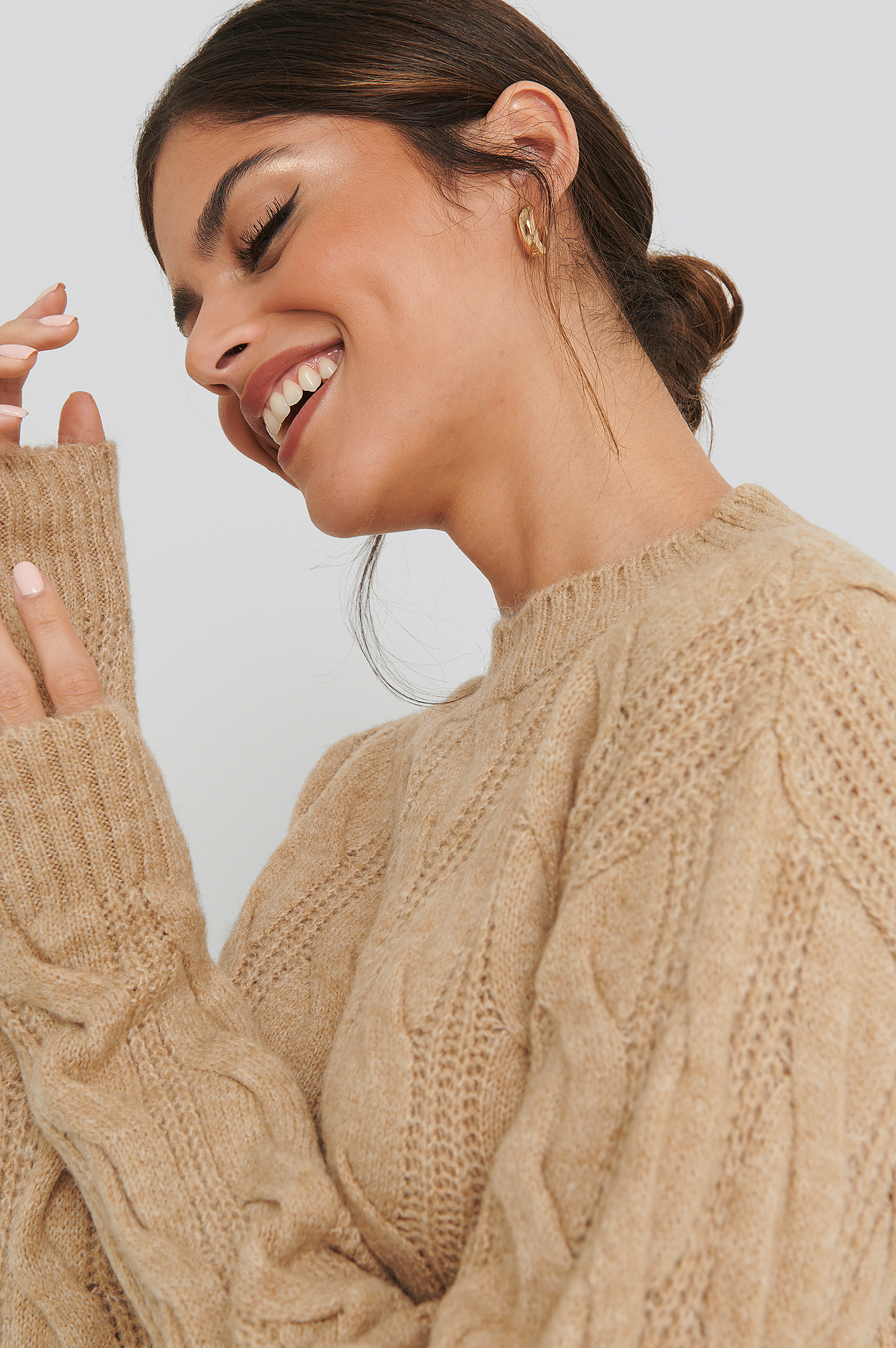 Beige Regular Cable Knitted Sweater
