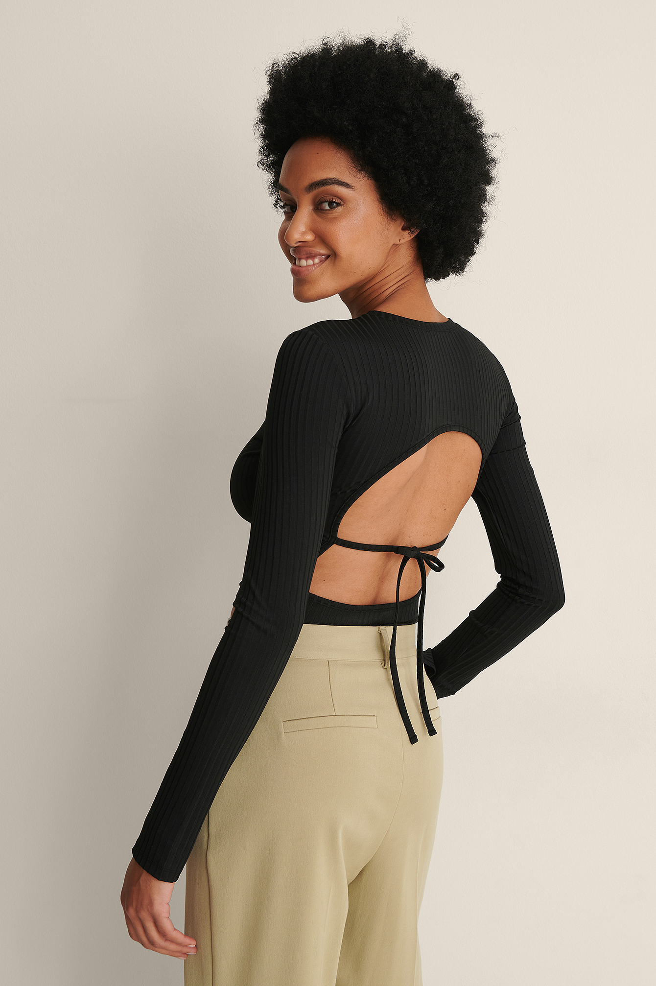 Black Recycled Rib Open Back Top