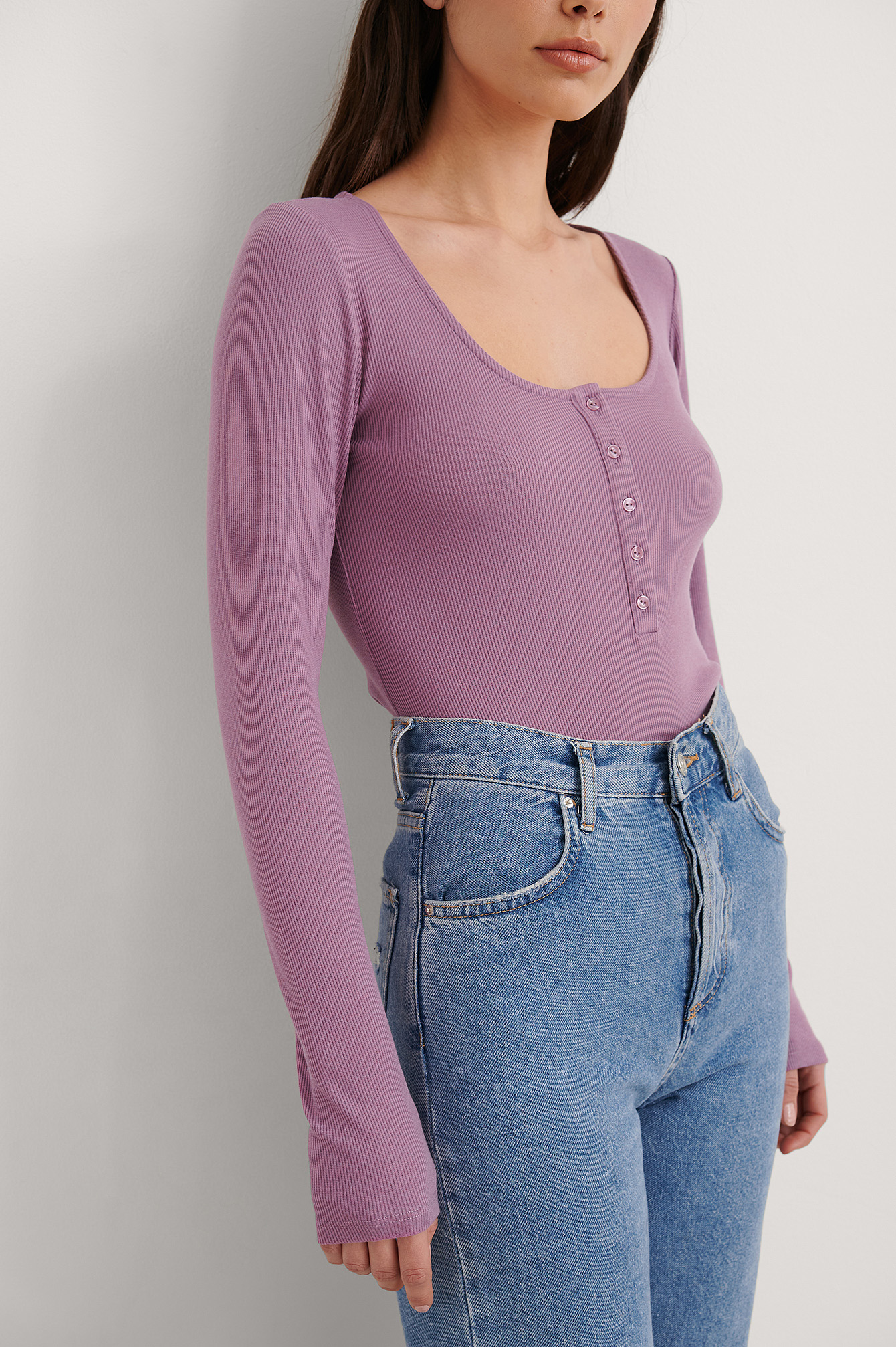 Purple Ribbed Henley Top