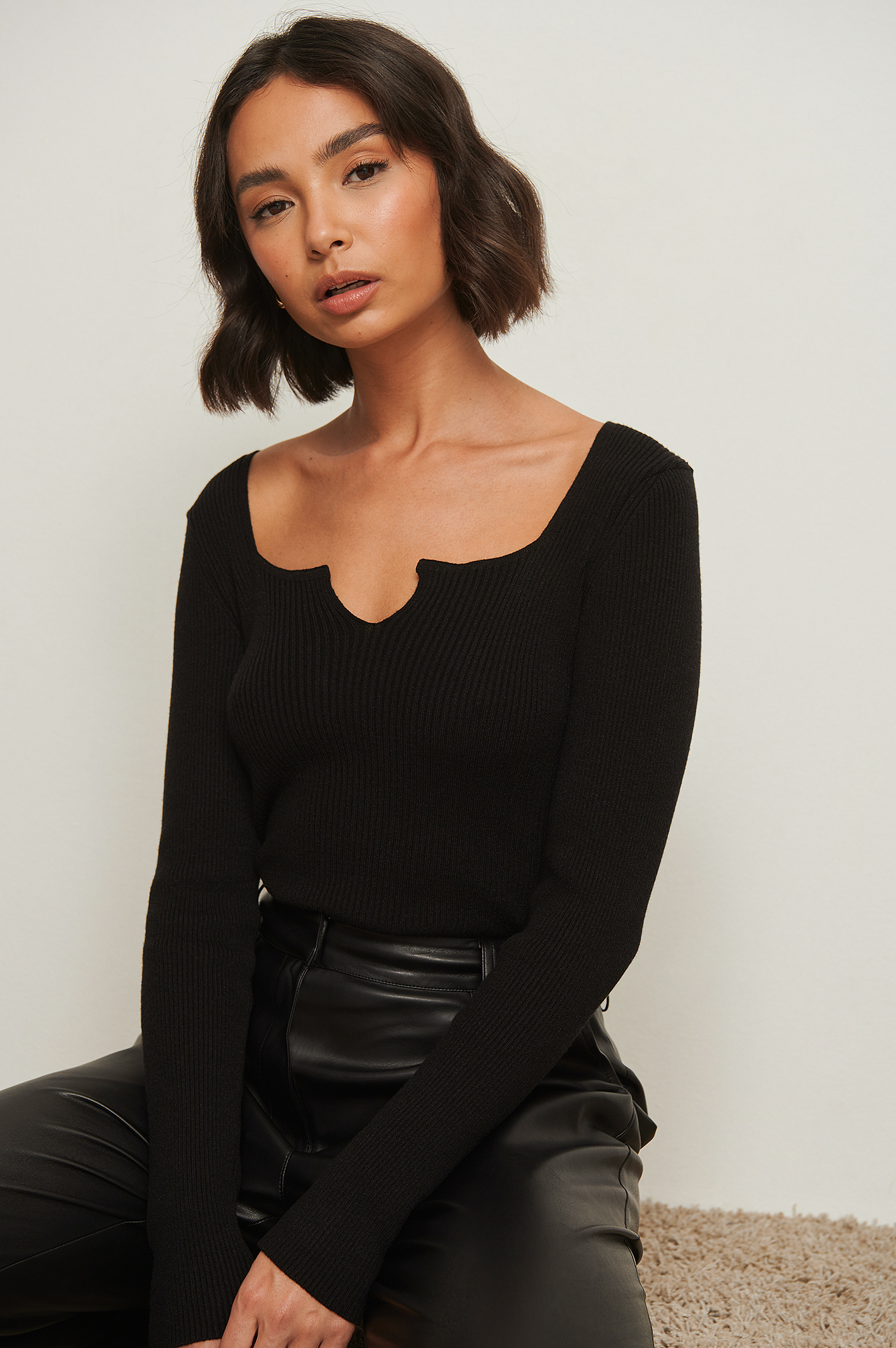 Black Ribbed Knitted Top