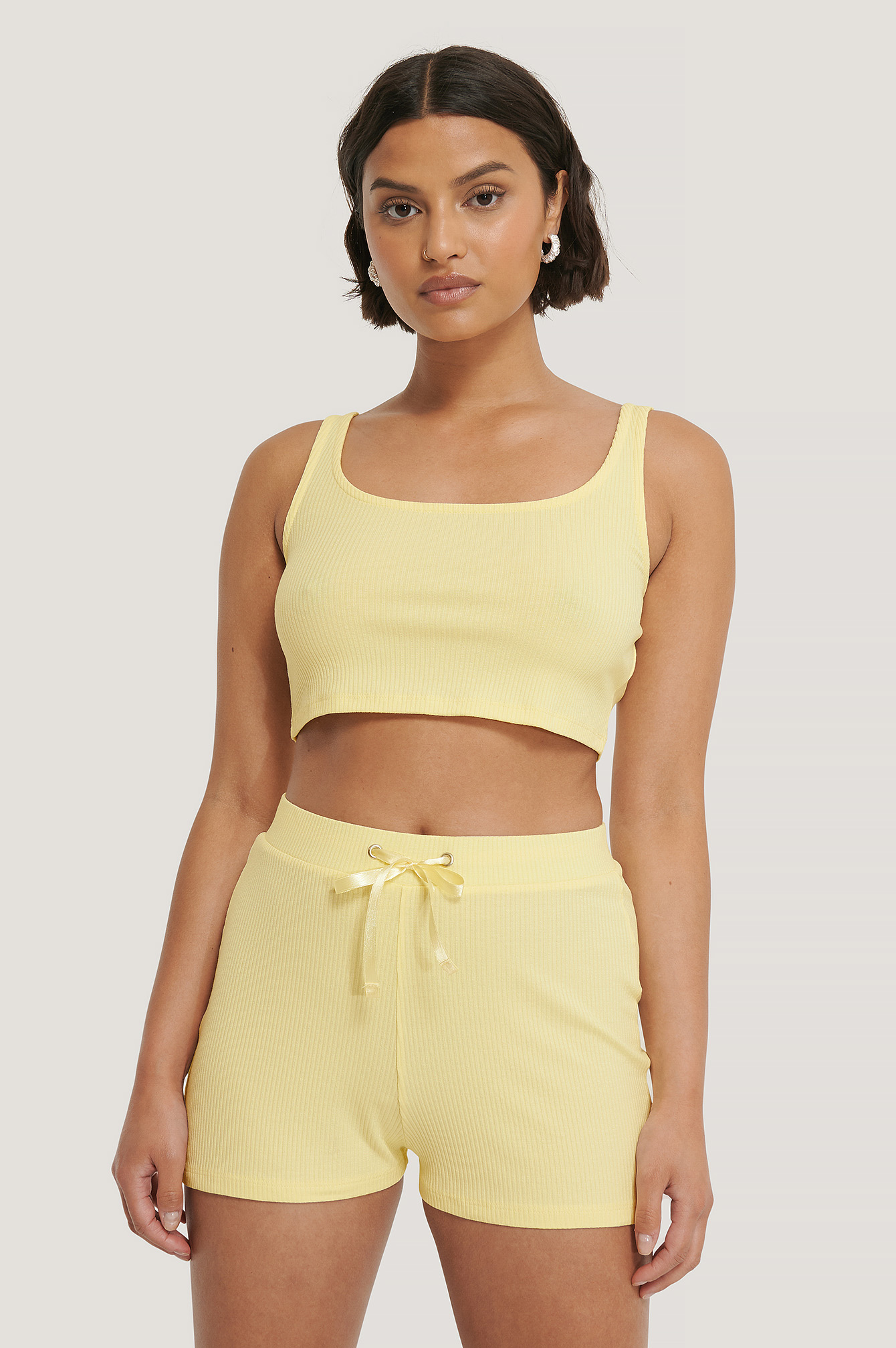 Yellow Ribbed Lounge Cropped Top