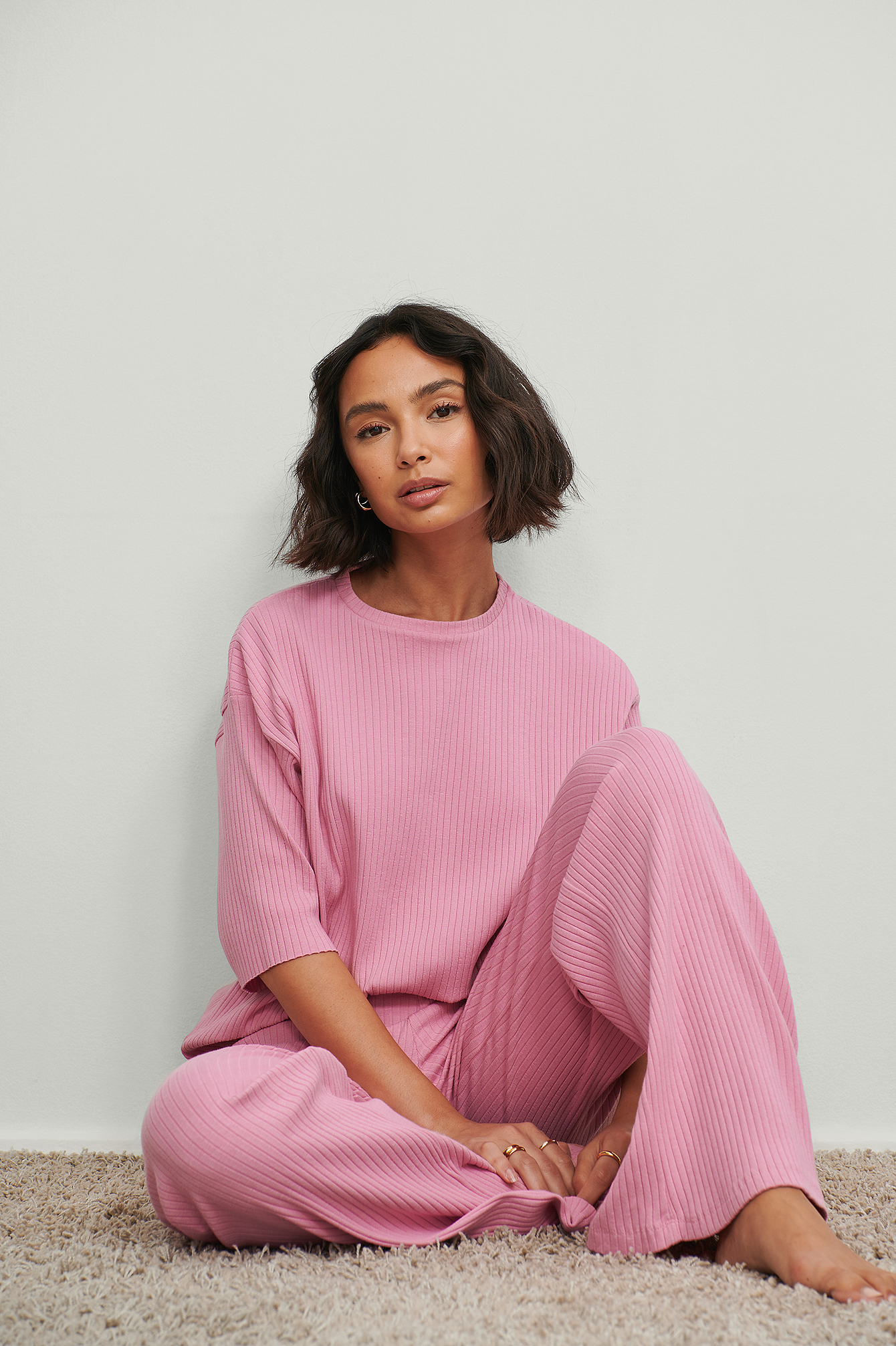 Old Pink Ribbed Oversized T-Shirt