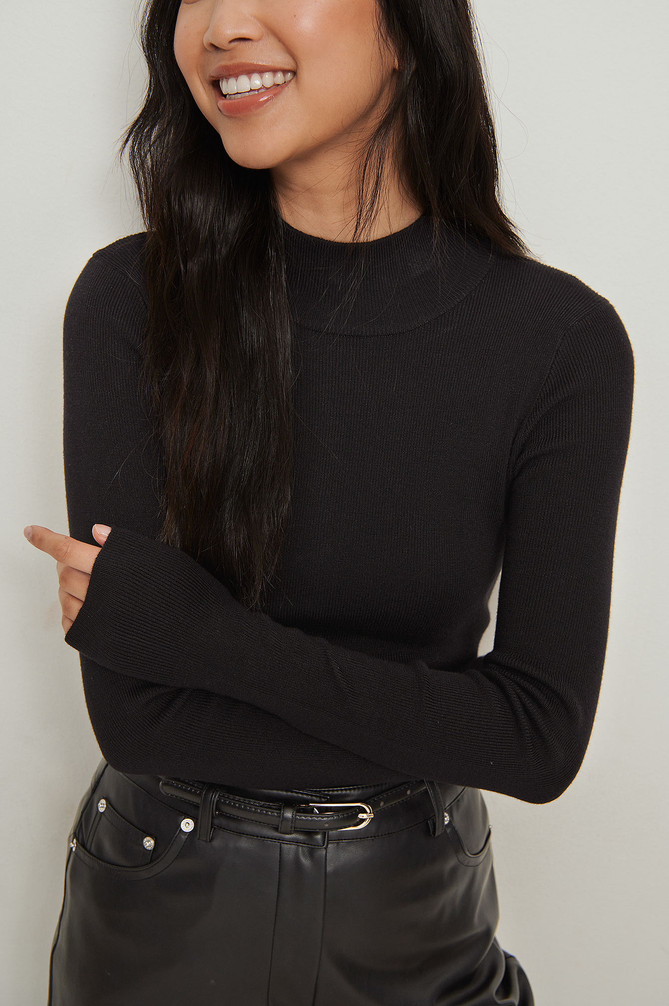 Black Ribbed High Neck Knitted Sweater
