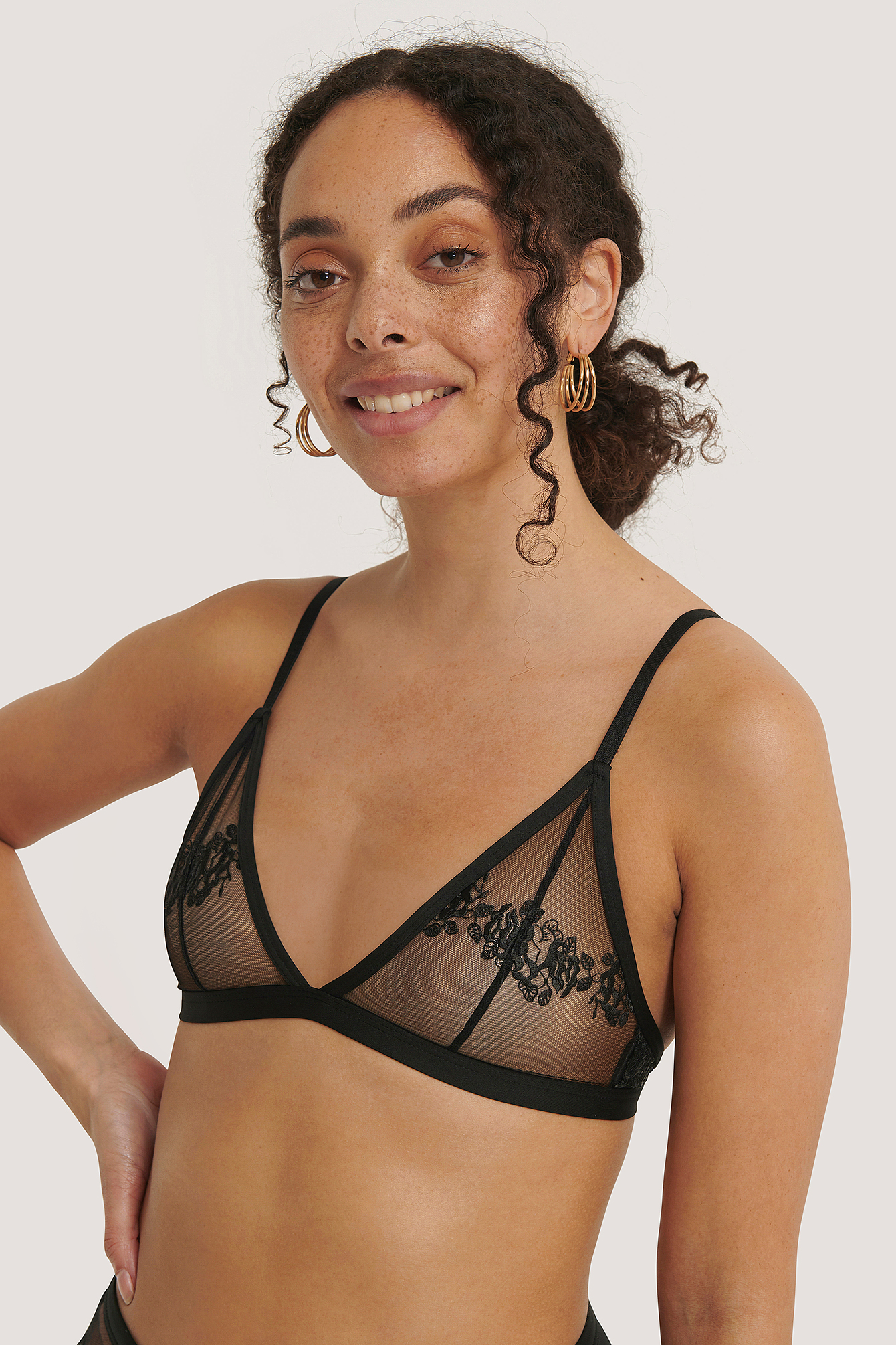 Black Romantic French Embroided Mesh Bralette