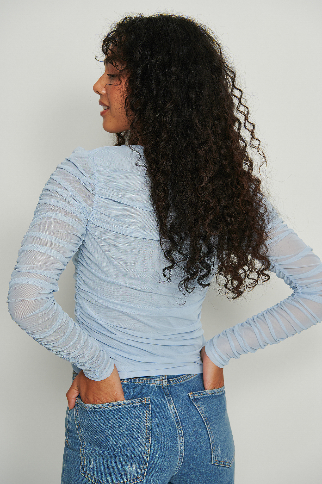 Dusty Light blue Rouched Closure Detail Top