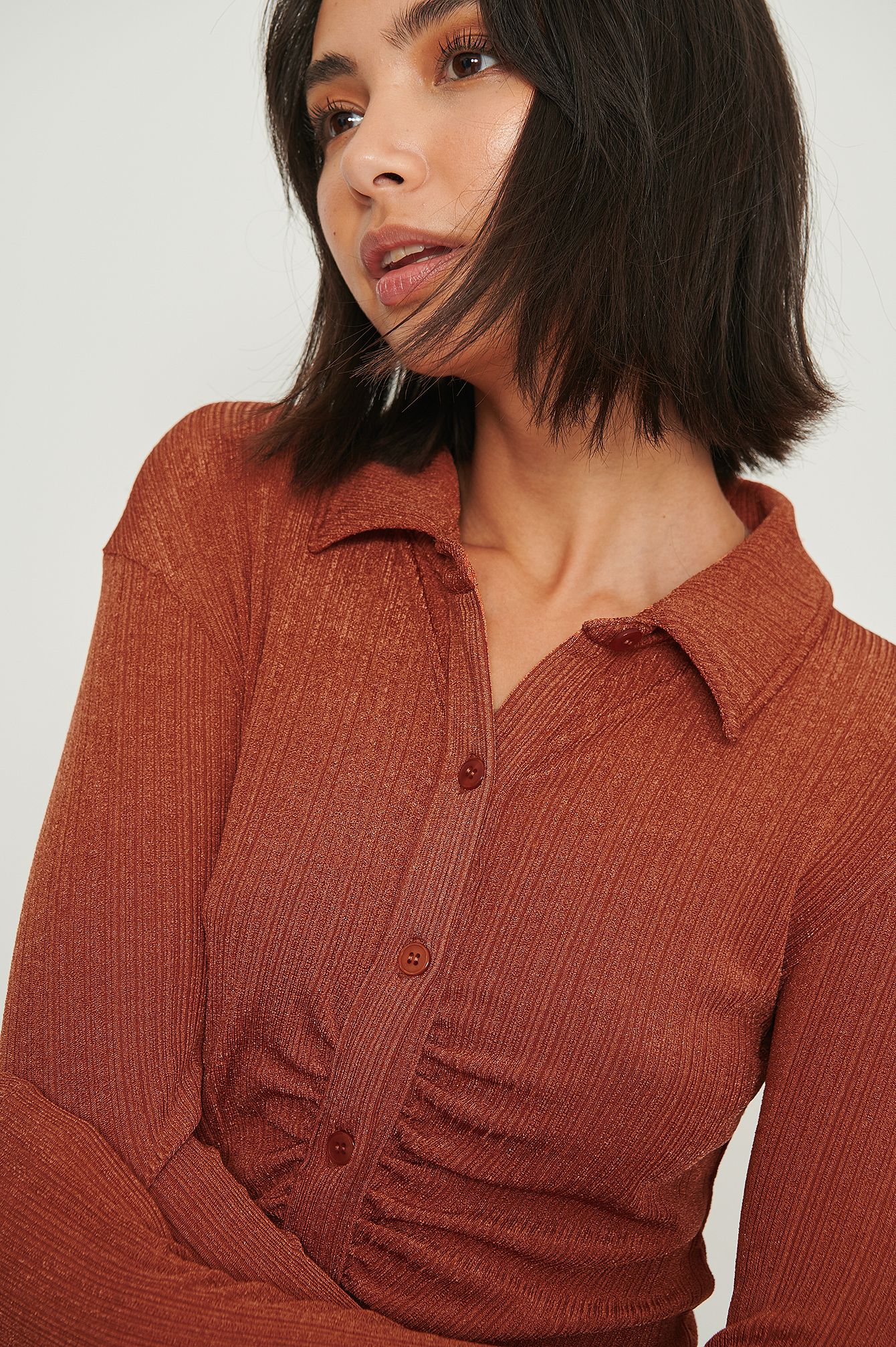 Rust Rouched Detail Collar Top