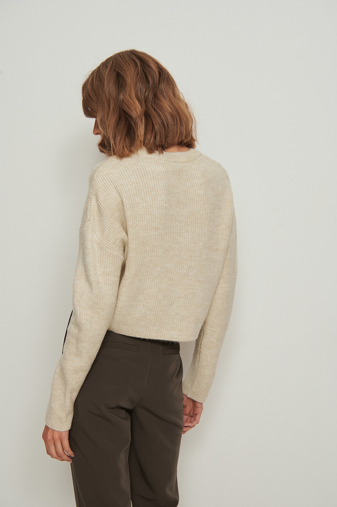 Beige Round Neck Cable Knitted Sweater