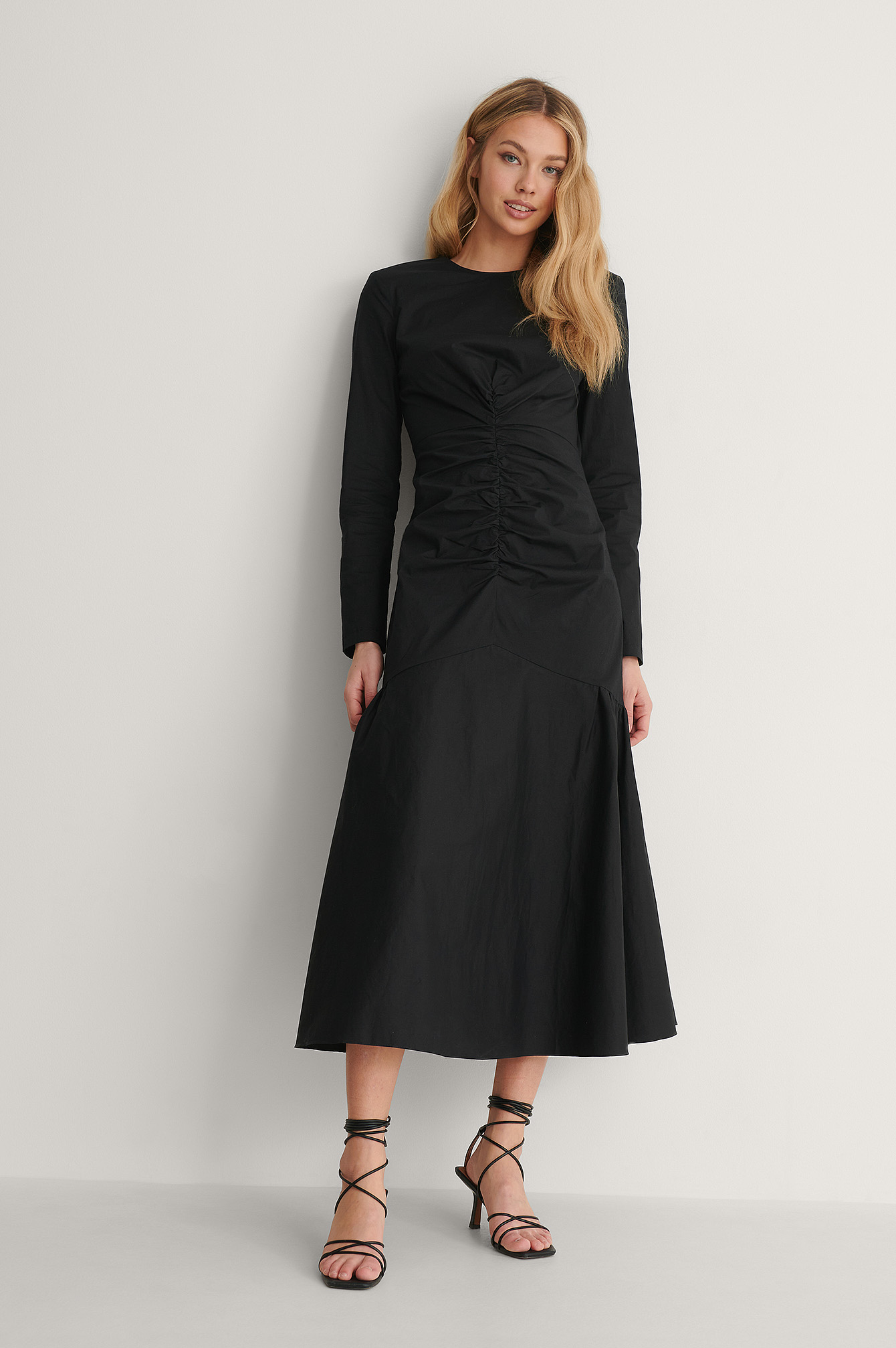Black Ruched Long Sleeve Dress