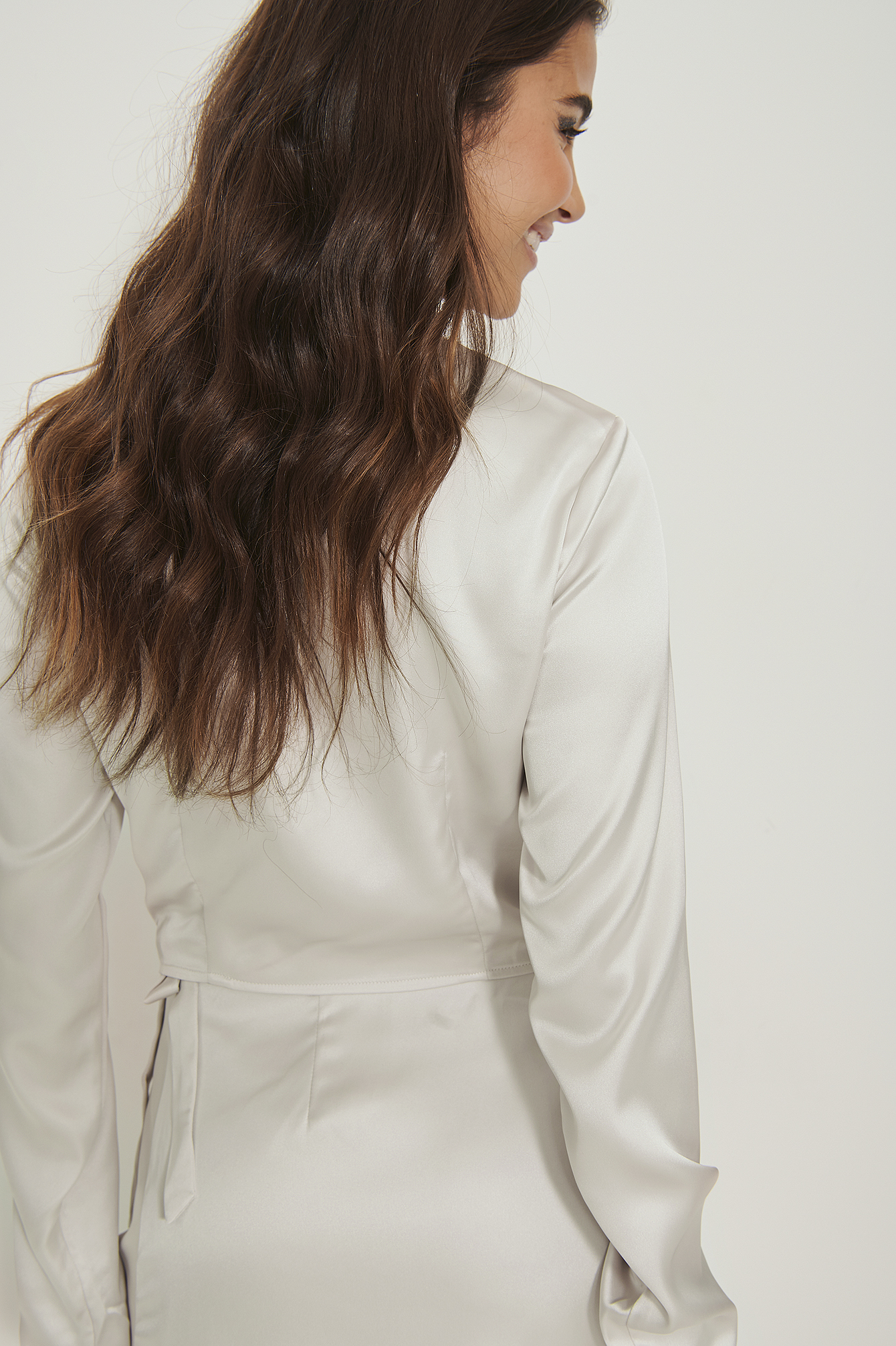 Offwhite Ruched Satin Blouse