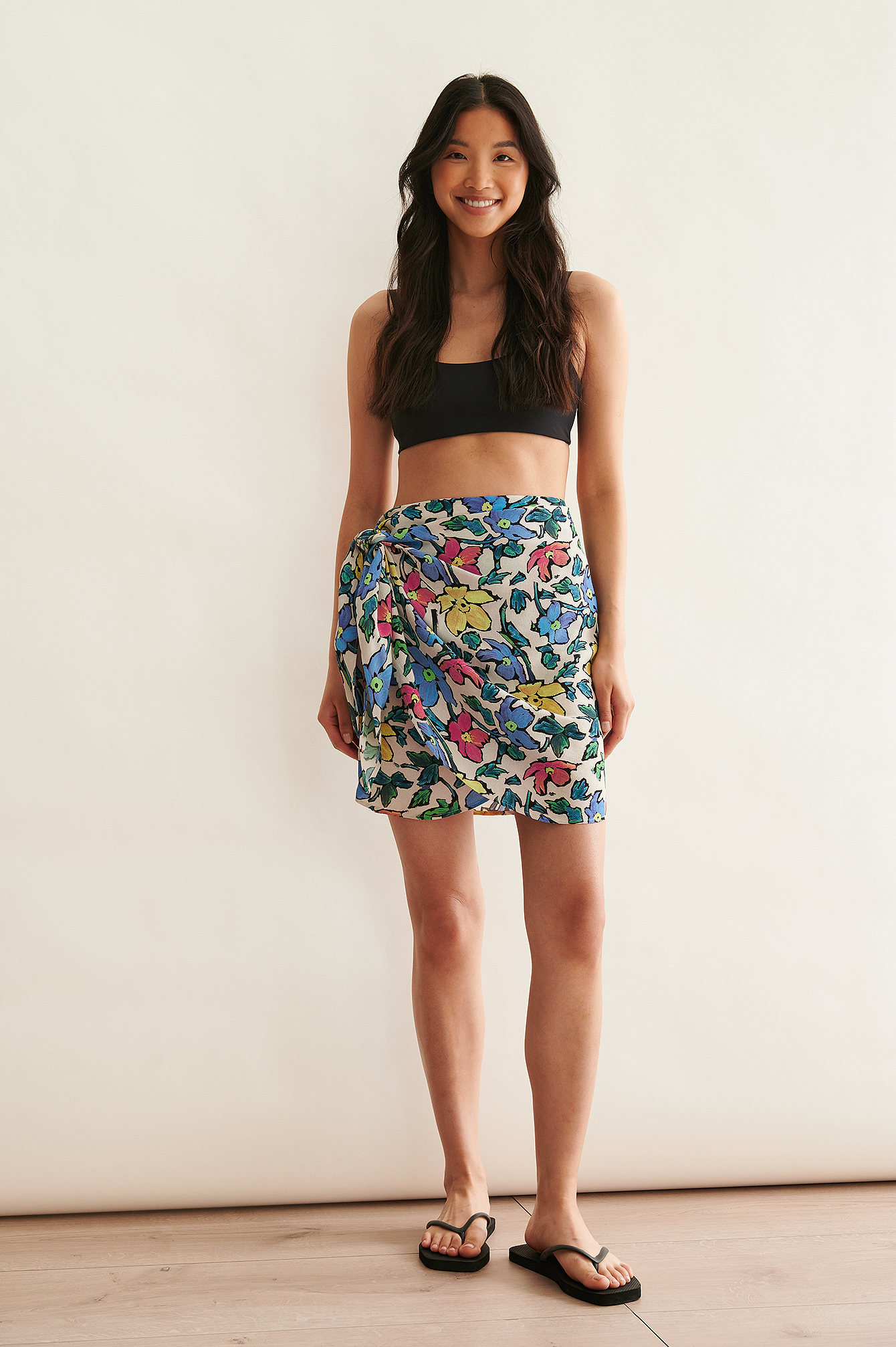 Flower Print Sarong Tie Mini Skirt