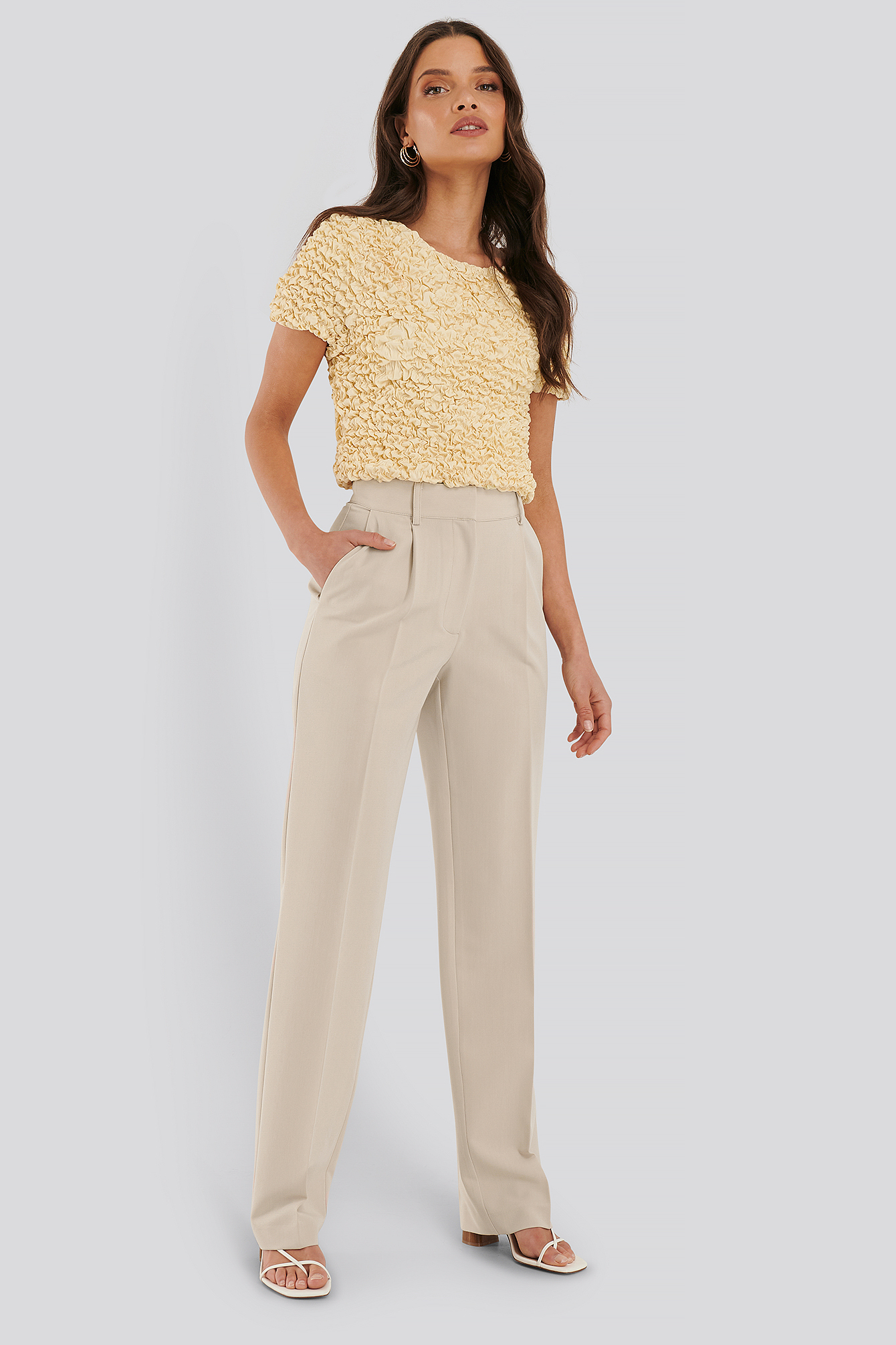 Light Yellow Shirred Cropped Top