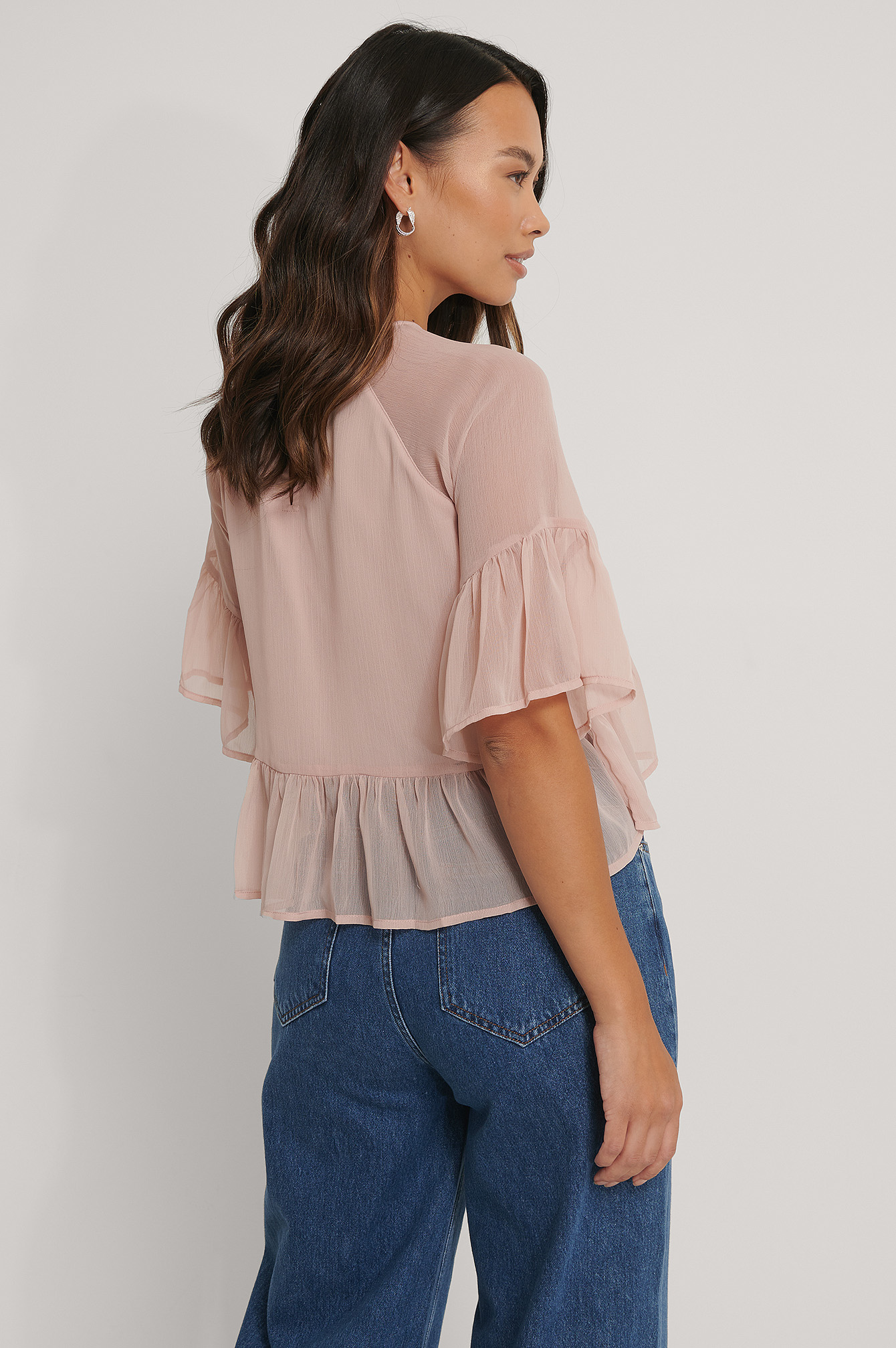 Dusty Pink Shirred Embroidery Short Sleeve Blouse