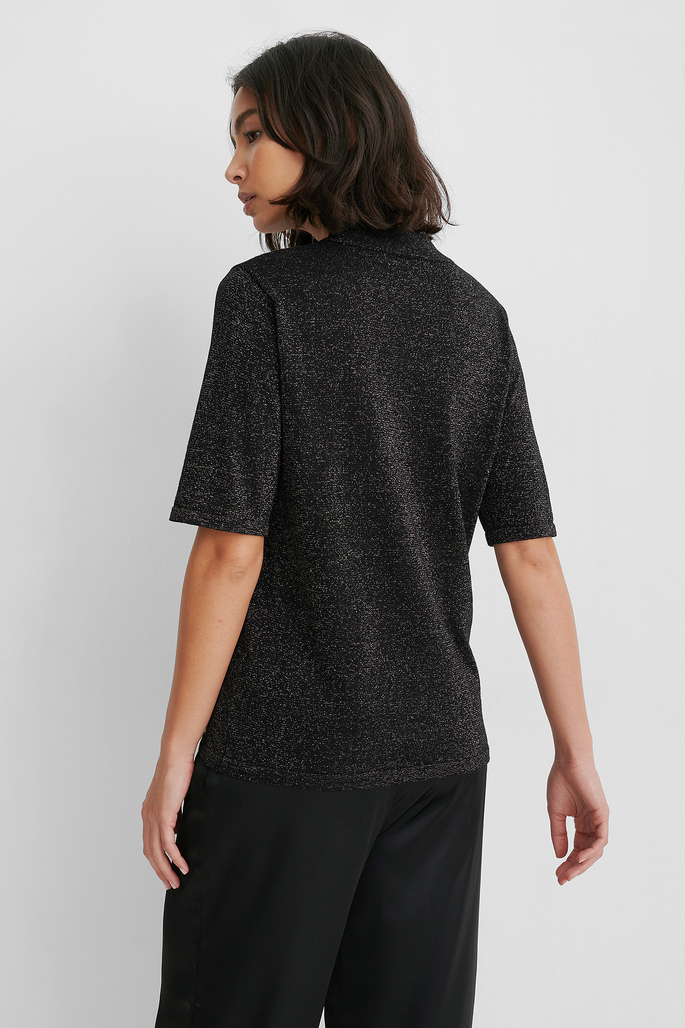 Black Short Sleeve Glitter Knitted Sweater