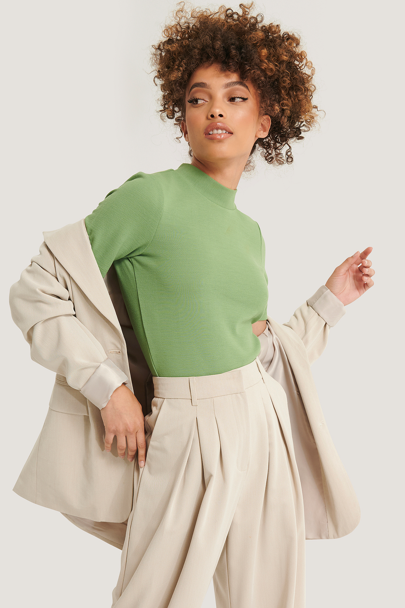 Green Recycled Short Sleeve Ribbed Top