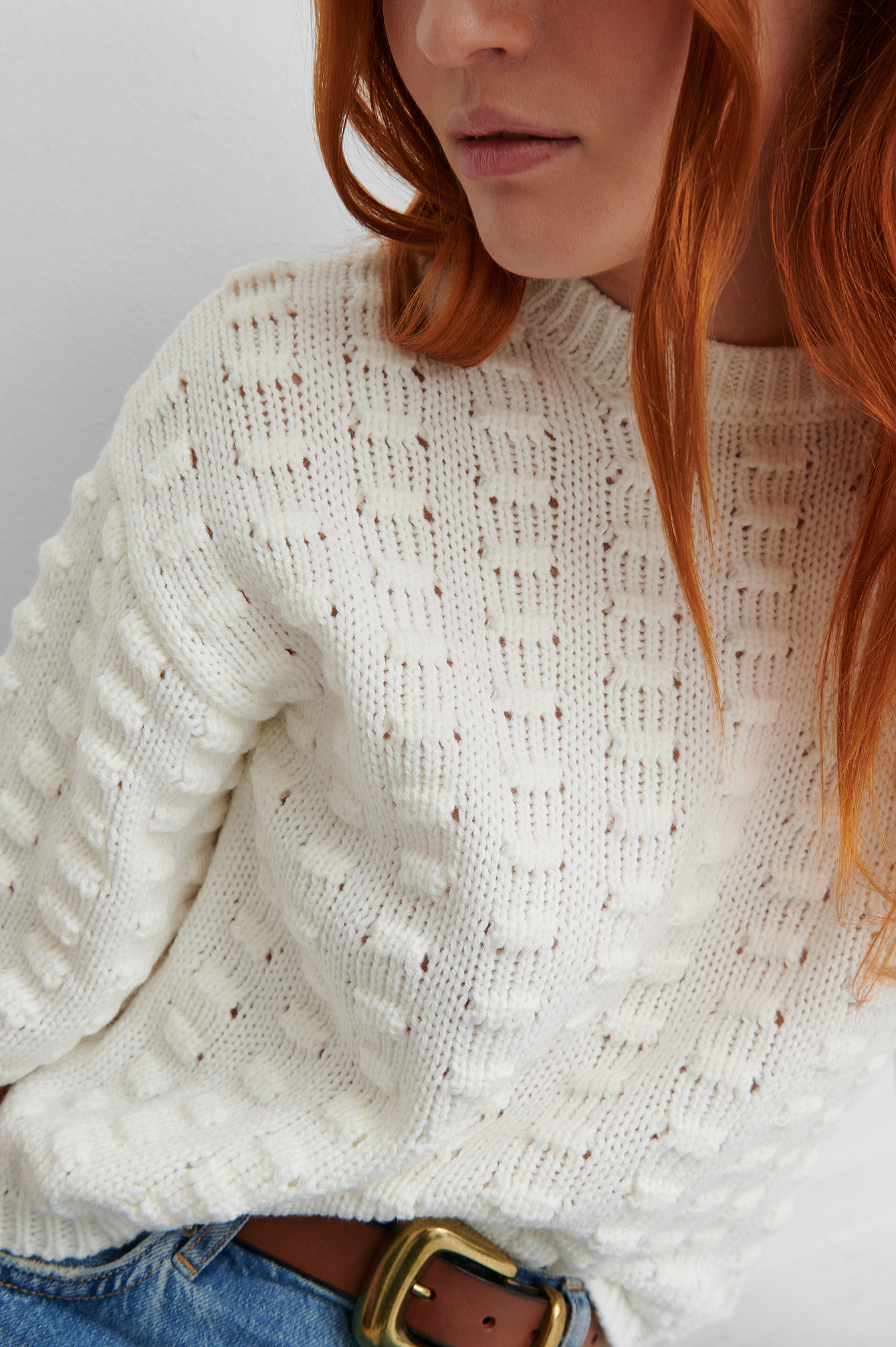 White Short Sleeve Structure Knit Sweater
