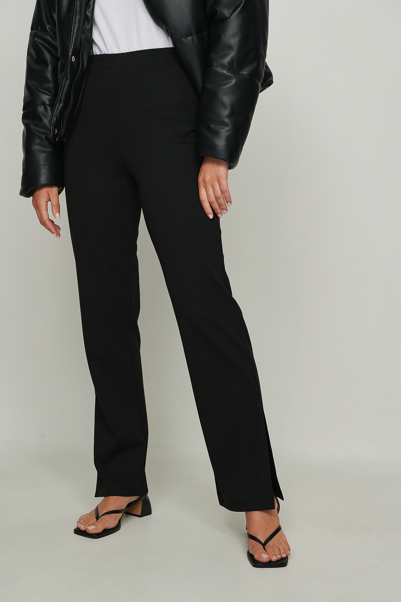 Black Recycled Slit Detail Jersey Pants
