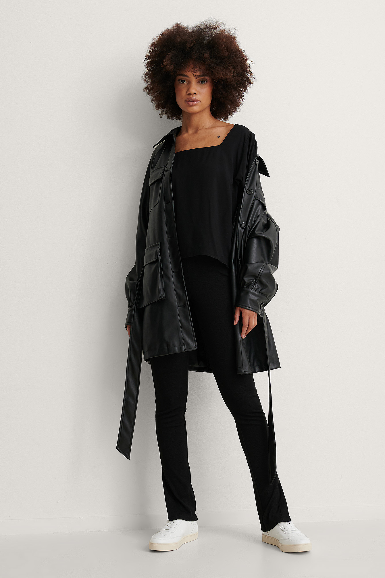 Black Smock Puff Sleeve Square Neck Top