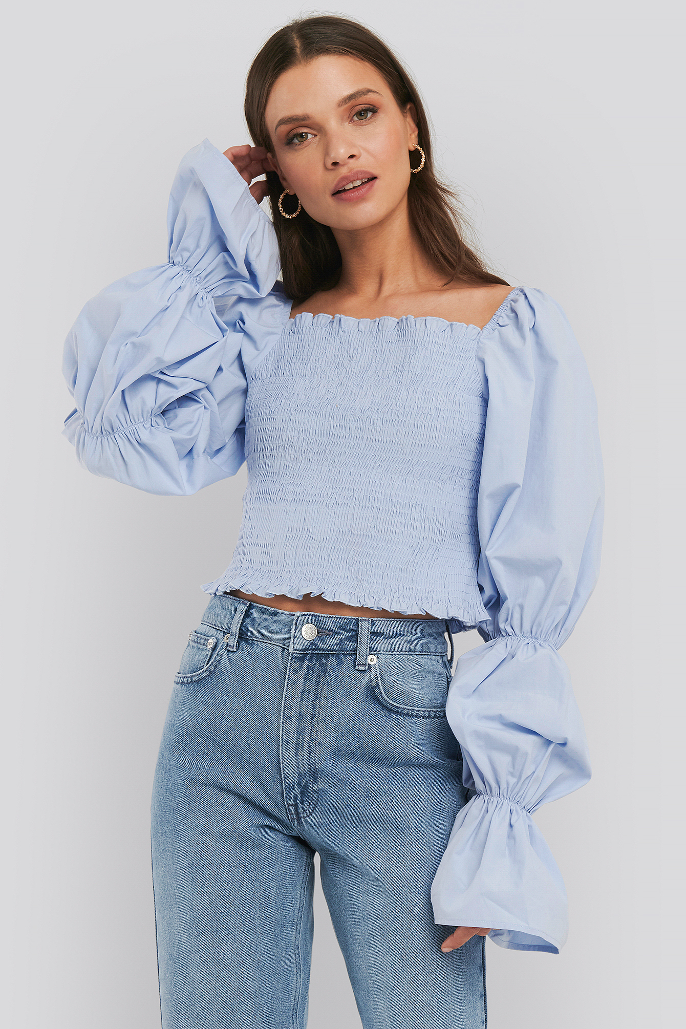 Blue Smocked Cropped Top