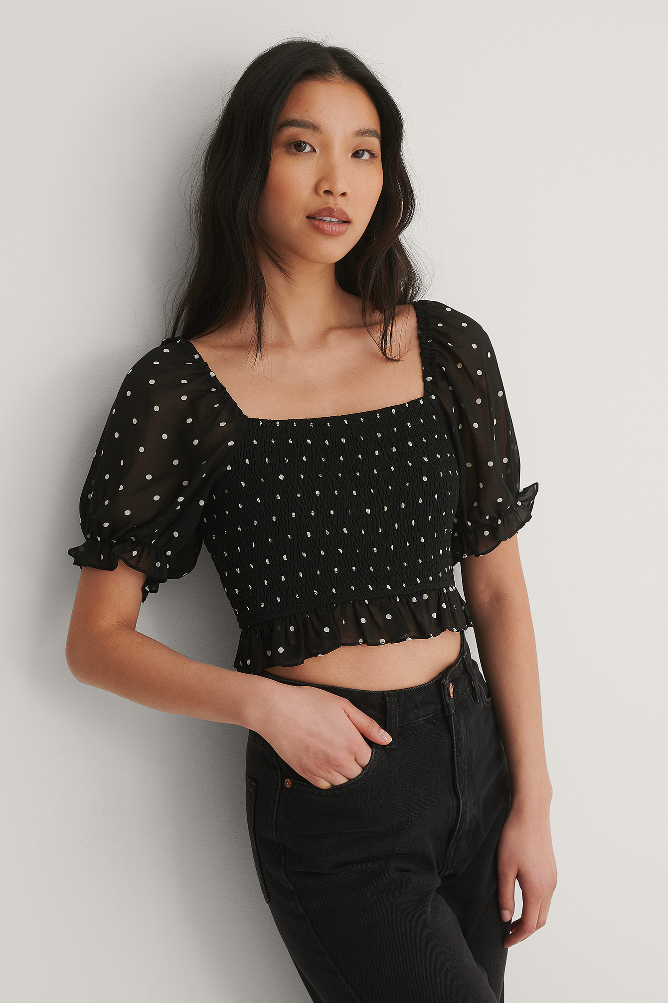 Dots Smocked Cropped Top