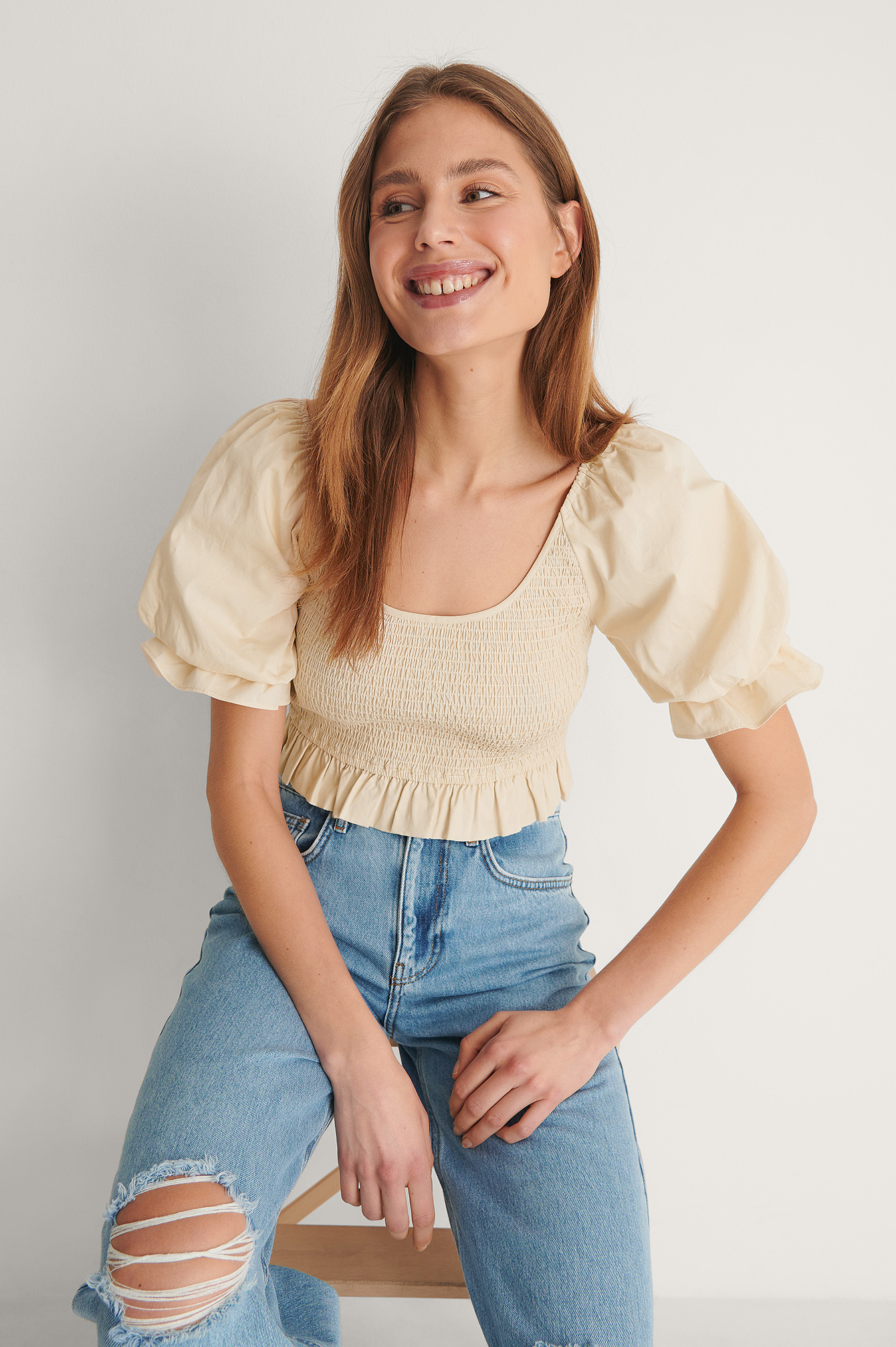 Cropped Jersey Top White | na-kd.com