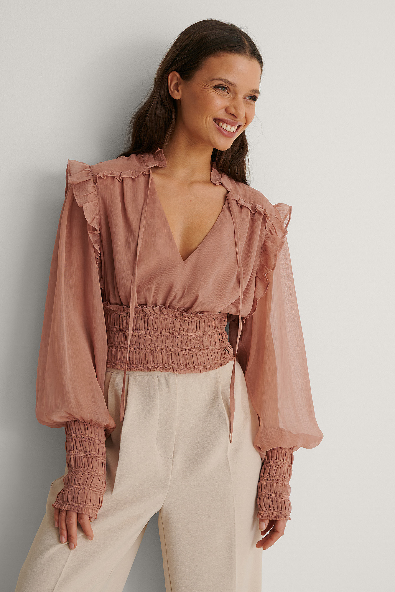 Dusty Pink Smocked Waist Blouse