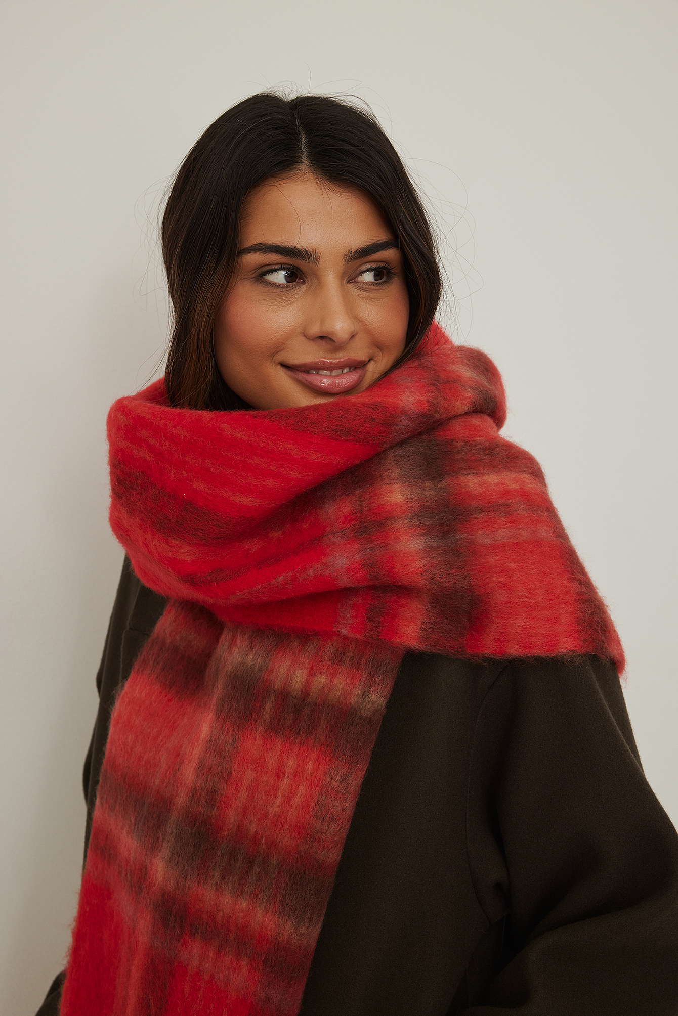Red Check Soft Checked Tassle Scarf